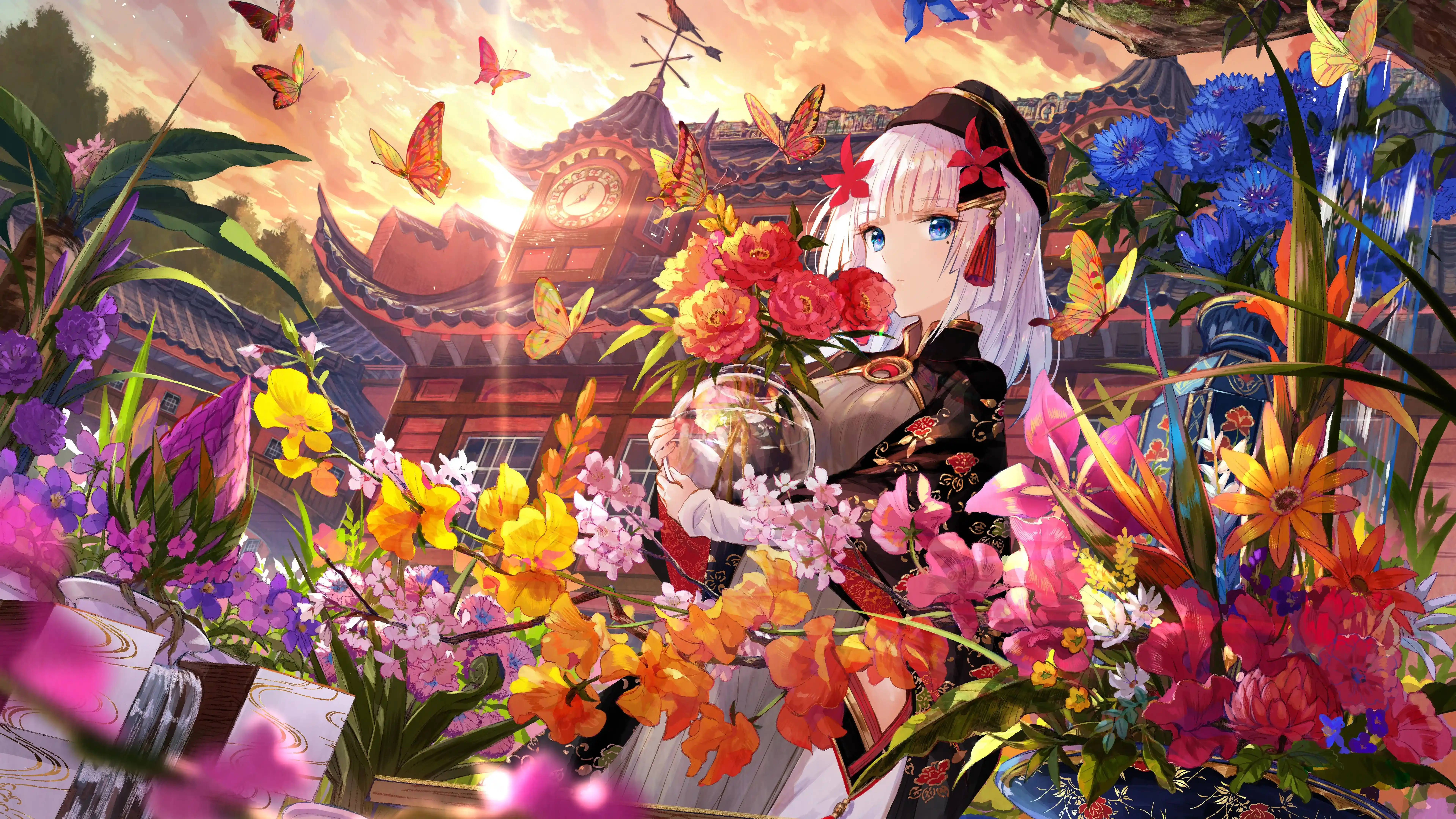 Anime Girl Flowers Wallpapers