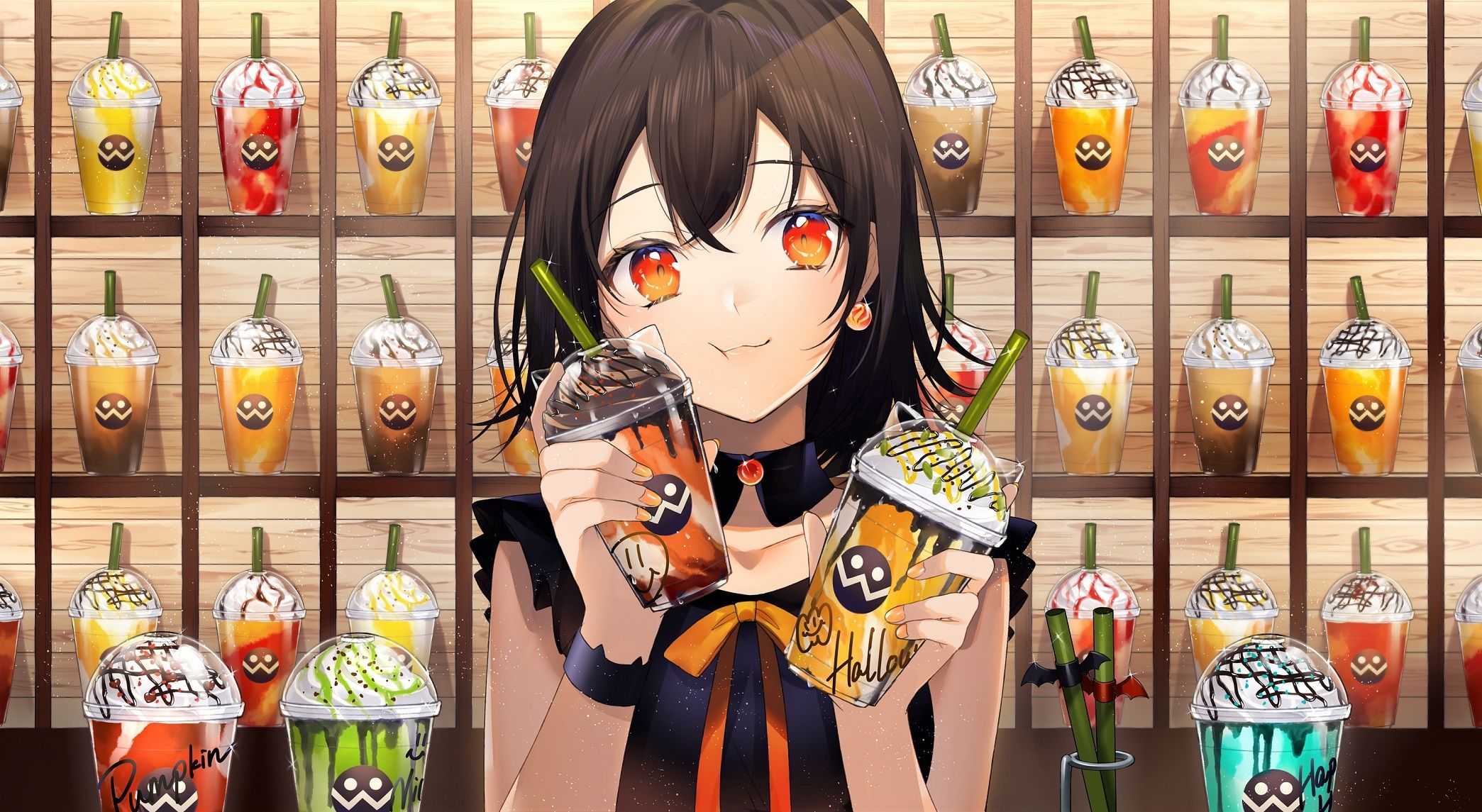Anime Girl Holding Tea Outside Wallpapers
