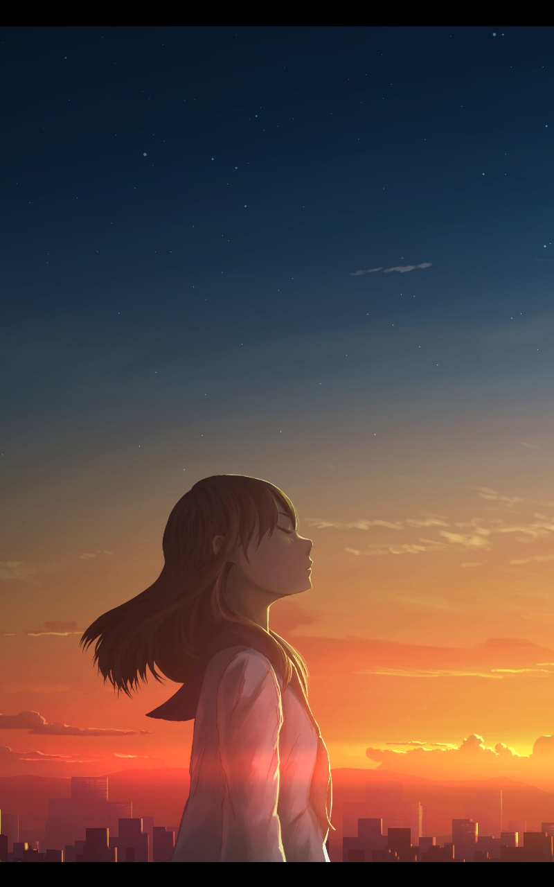 Anime Girl In Clear Sunset Wallpapers