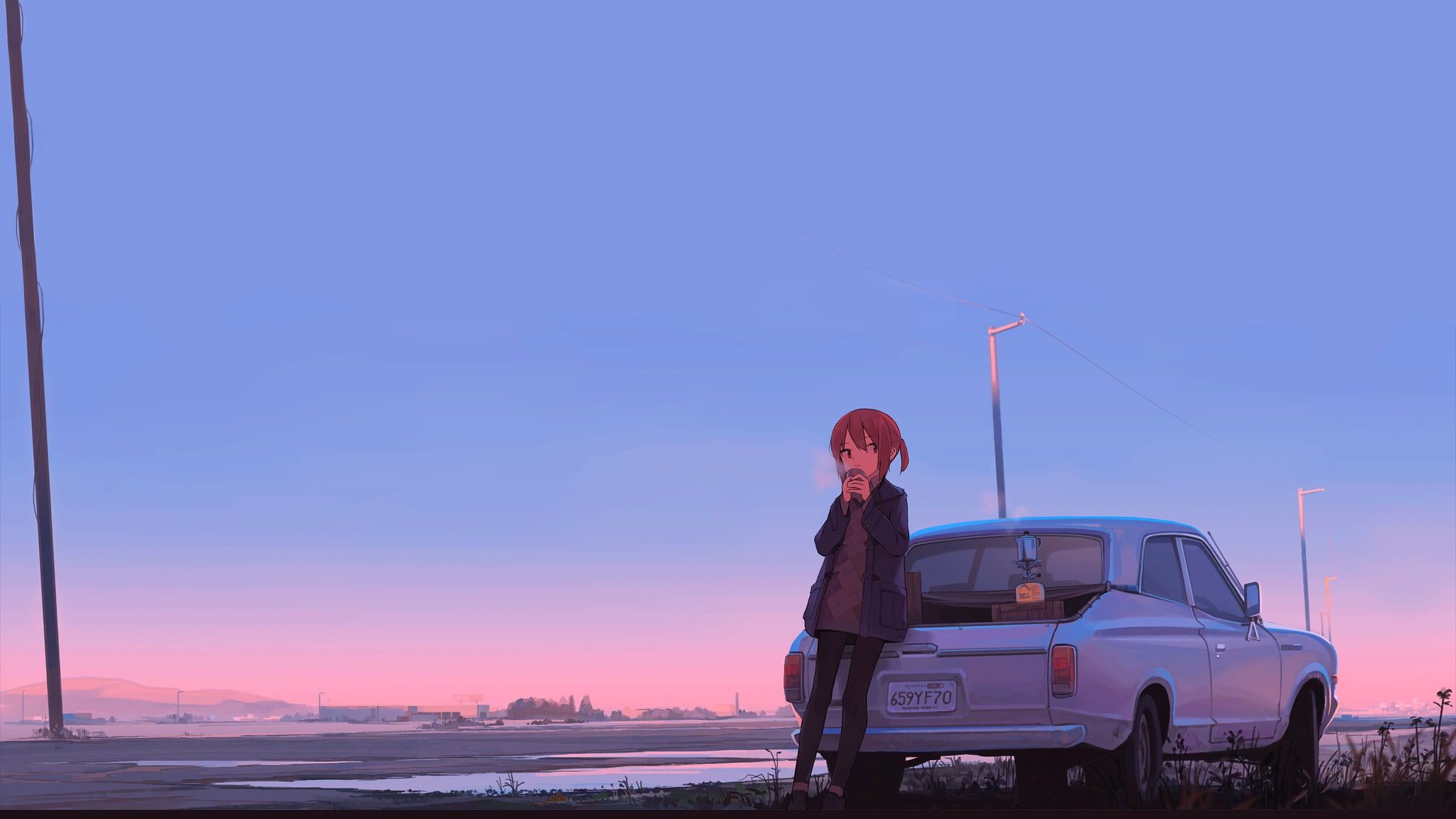 Anime Girl In Clear Sunset Wallpapers