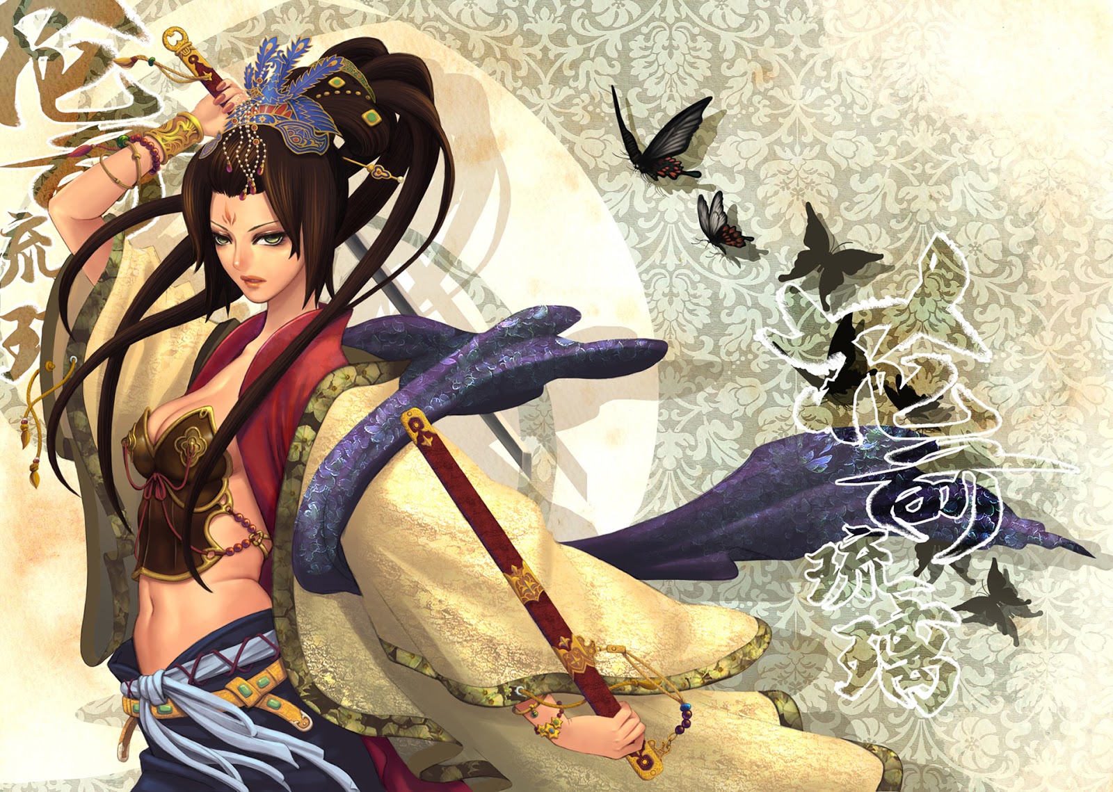 Anime Girl Kimono And Weapon Wallpapers