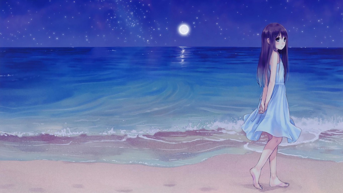 Anime Girl Near Ocean Wallpapers