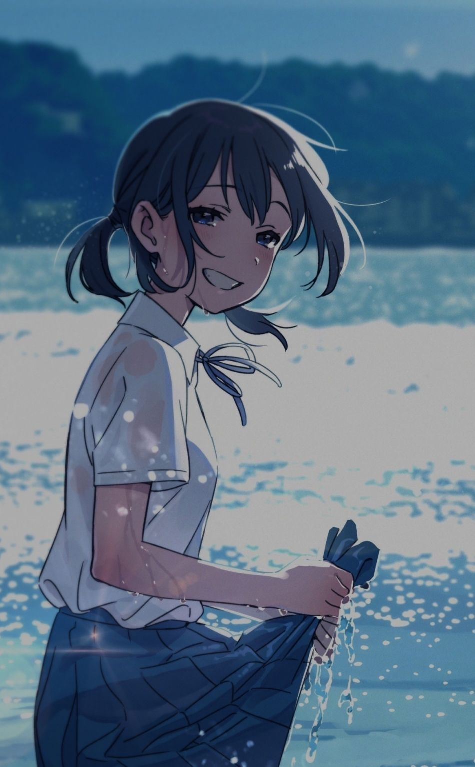 Anime Girl Near Ocean Wallpapers