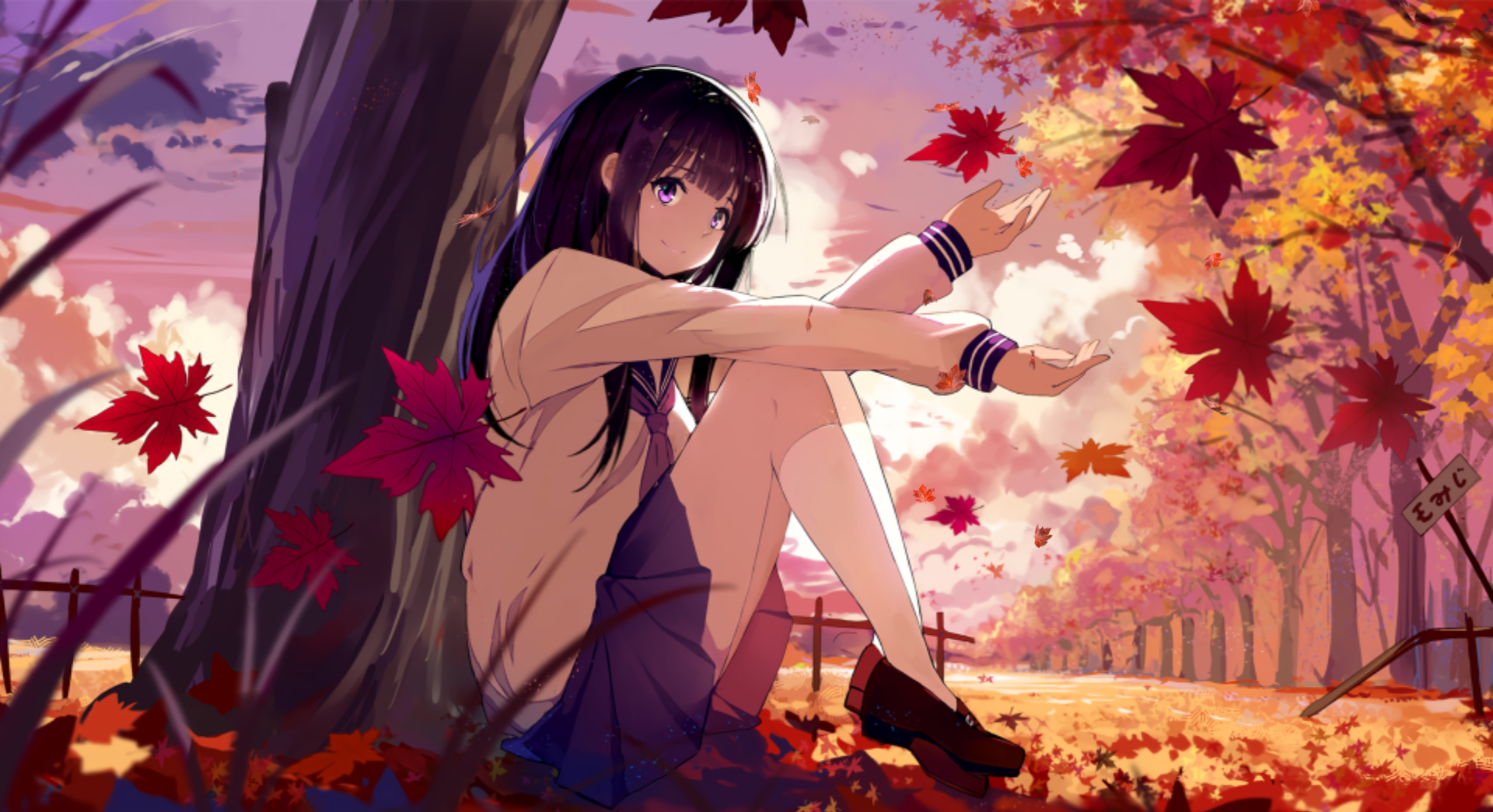 Anime Girl Sitting Alone Wallpapers