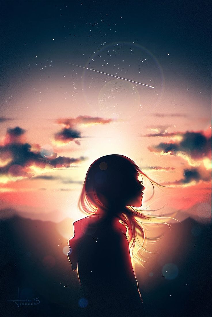 Cute Anime Girl Sunset Draw Wallpapers