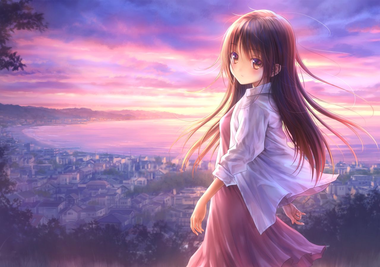 Cute Anime Girl Sunset Draw Wallpapers