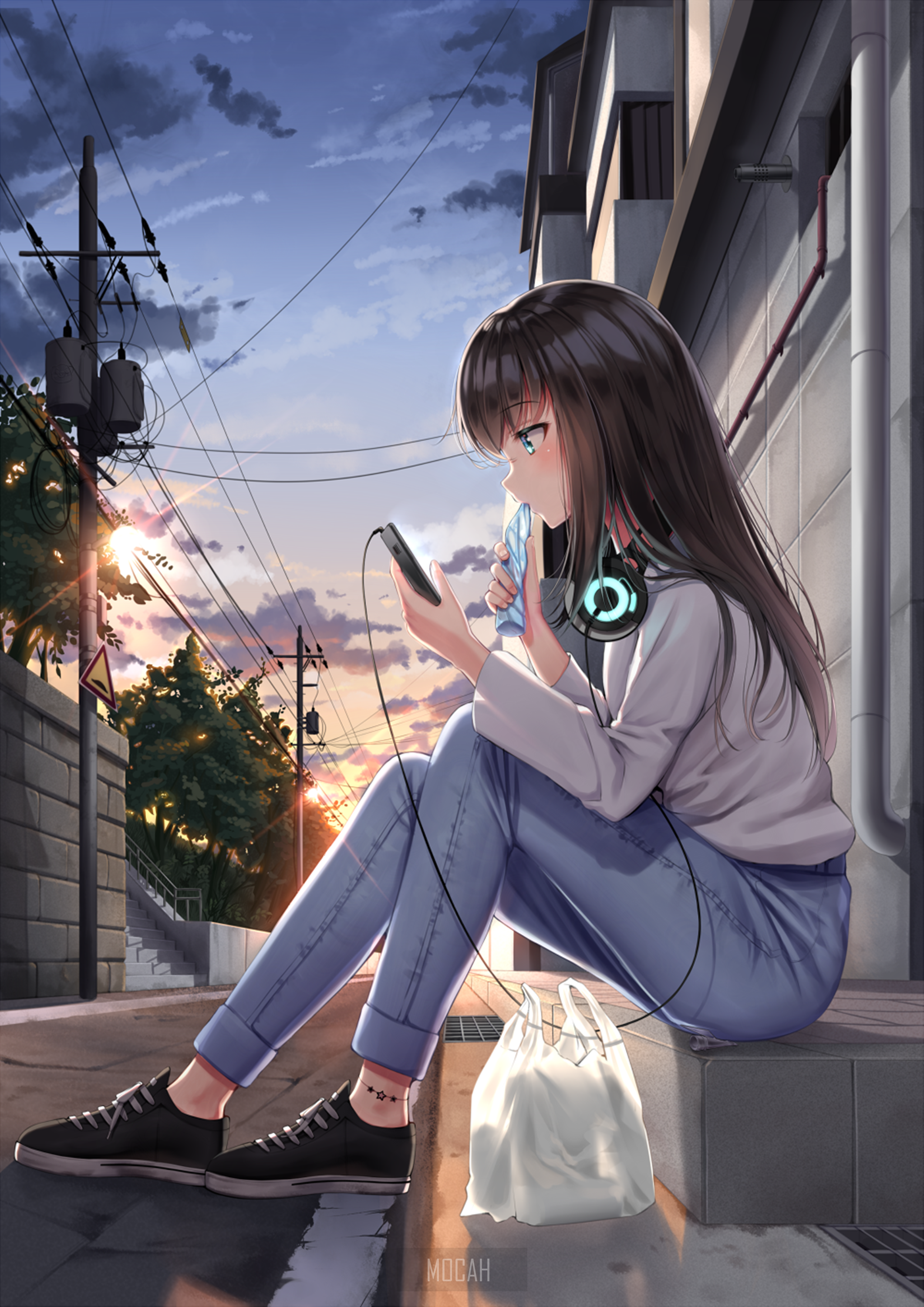 Cute Brown Hair Anime Girl Waiting Wallpapers