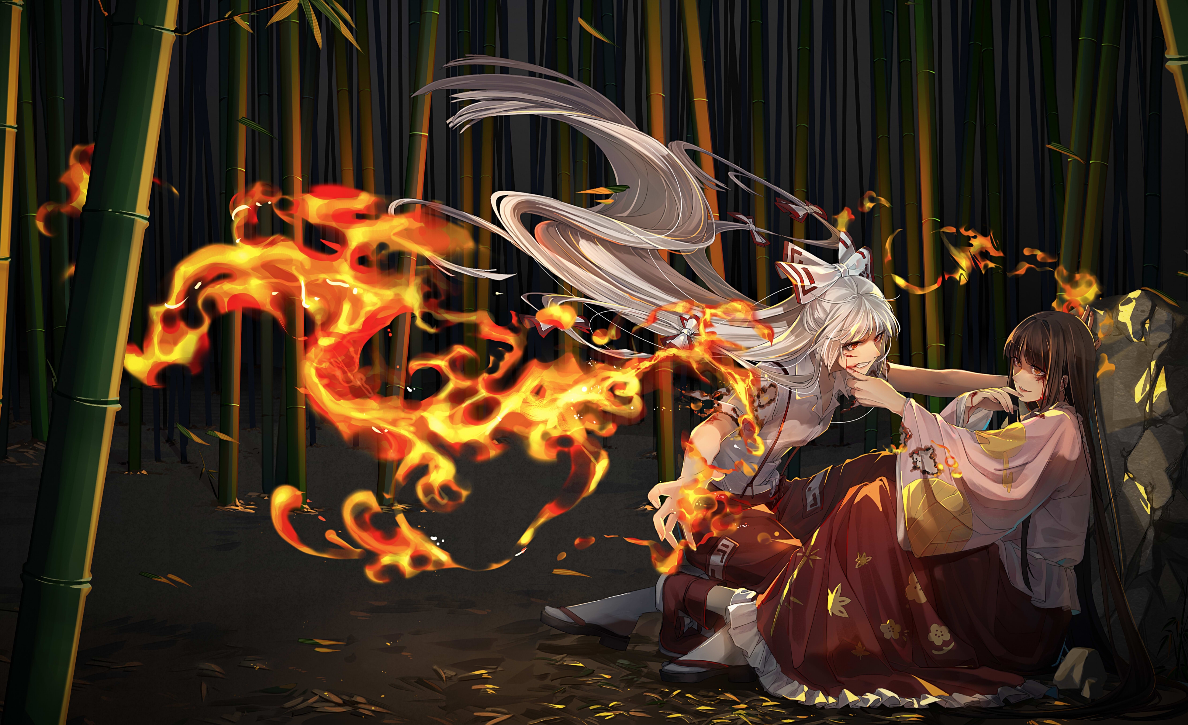 Fujiwara No Mokou 4K Art Wallpapers