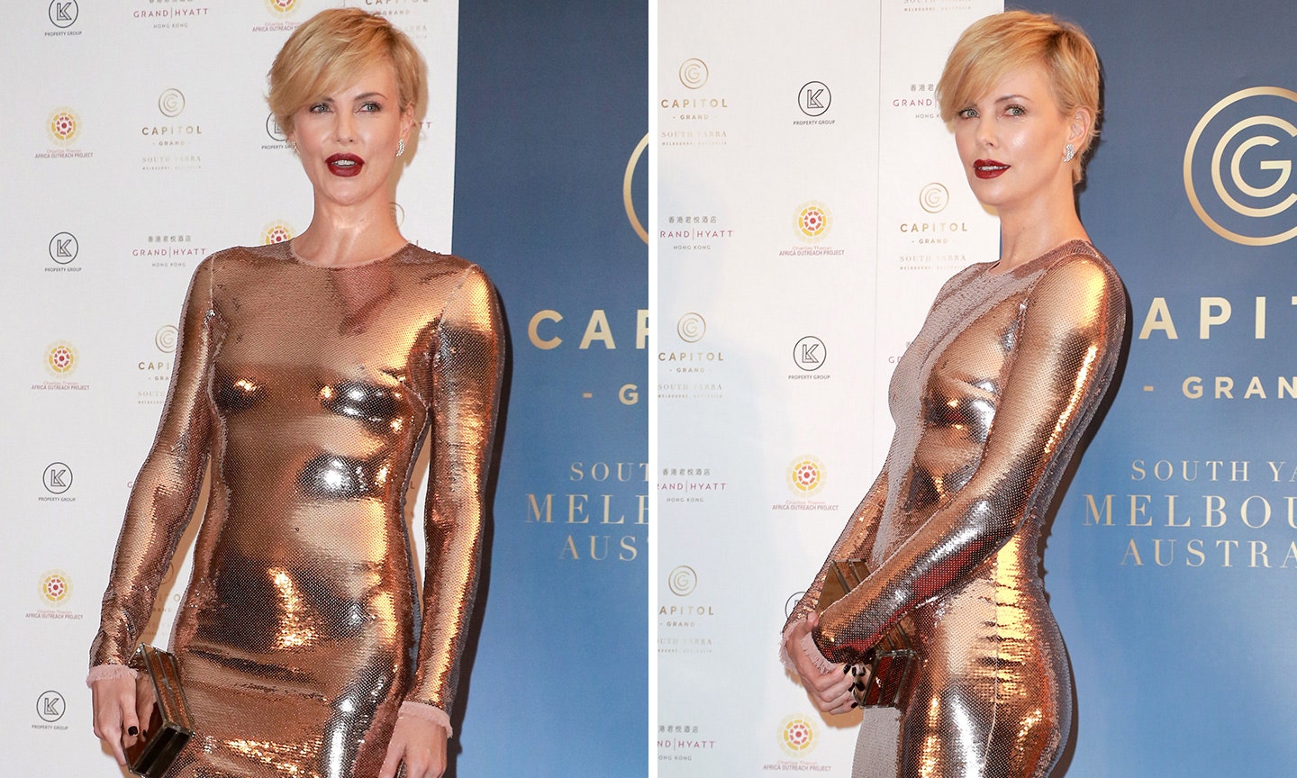 Charlize Theron Body Cover In Gold Paint Wallpapers