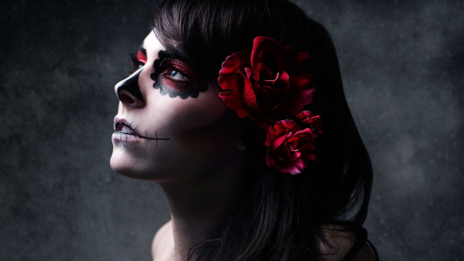 Closed Eyes Dark Women Model And Skull Wallpapers