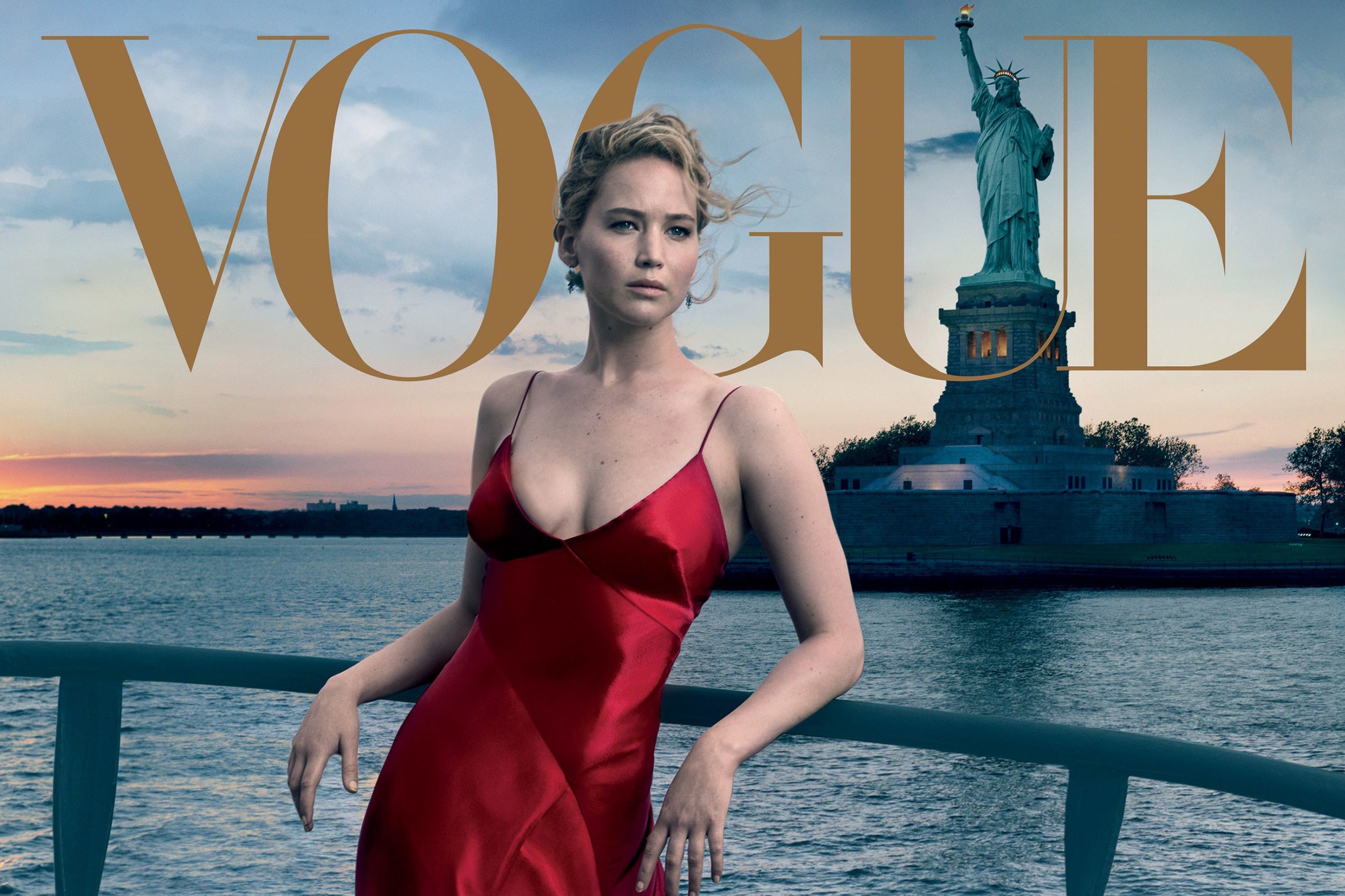Jennifer Lawrence Red Dress For Vogue 2017 Wallpapers