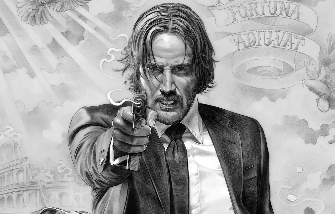 John Wick as Keanu Reeves Illustration Wallpapers