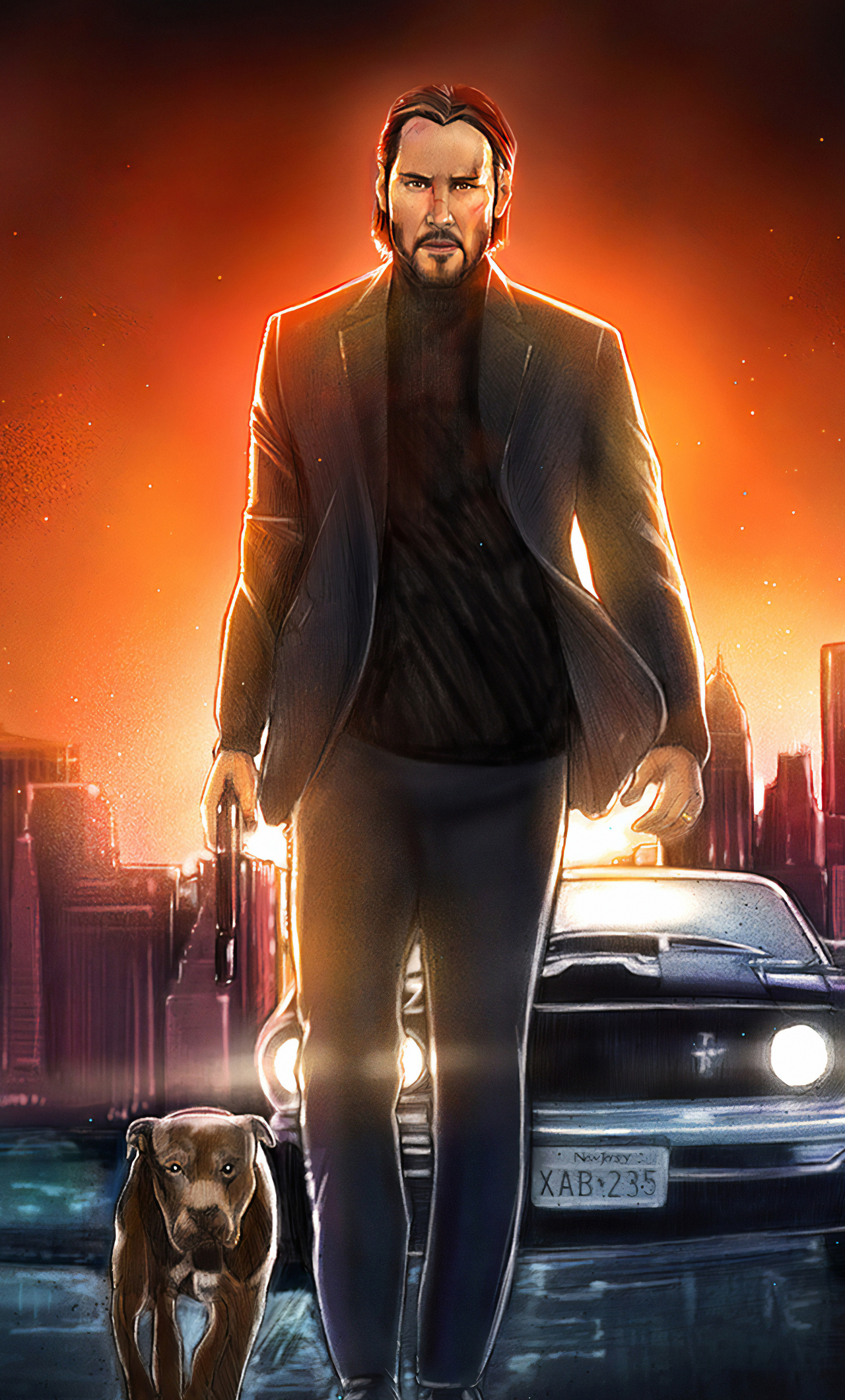 John Wick as Keanu Reeves Illustration Wallpapers