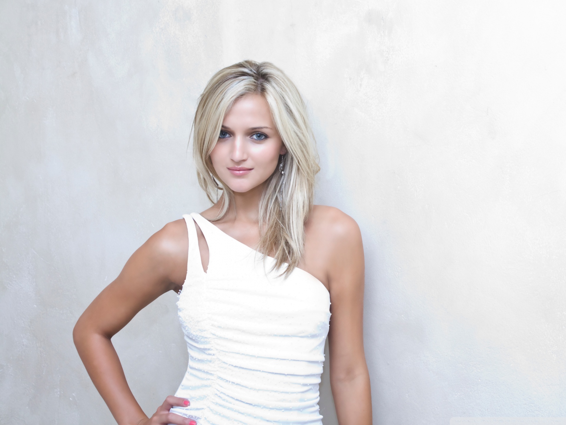 Model Blonde Eyes White Dress Nature Wallpapers