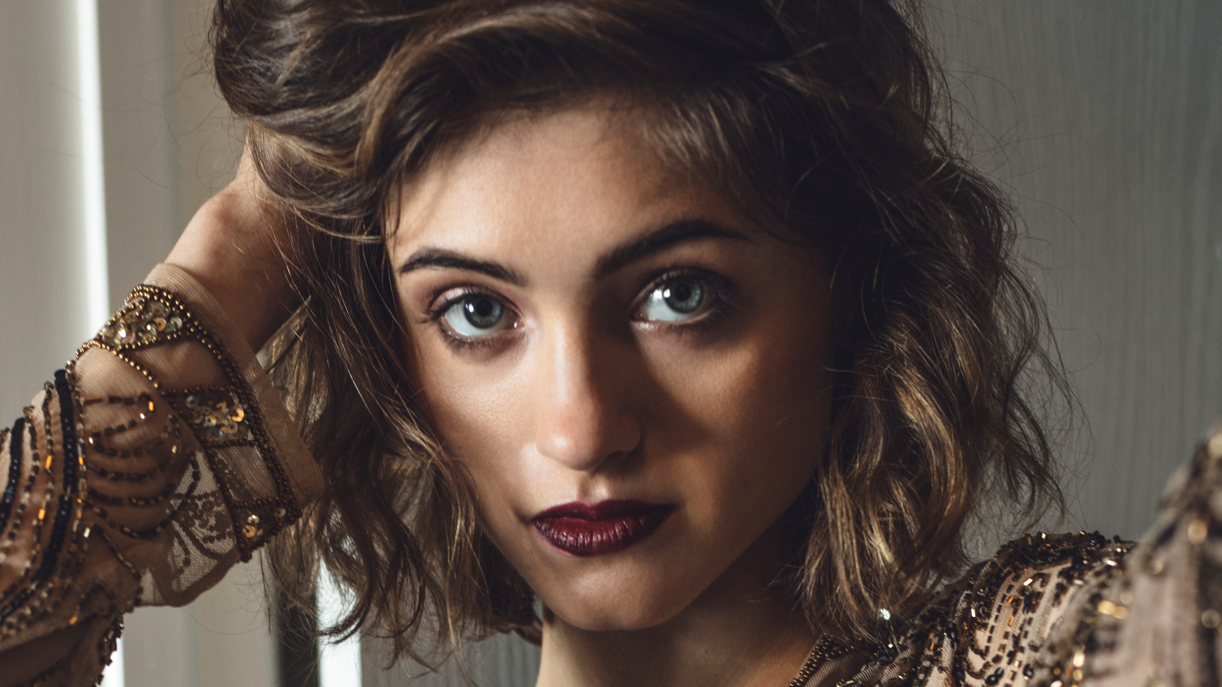 Natalia Dyer Cute in Red 2017 Wallpapers