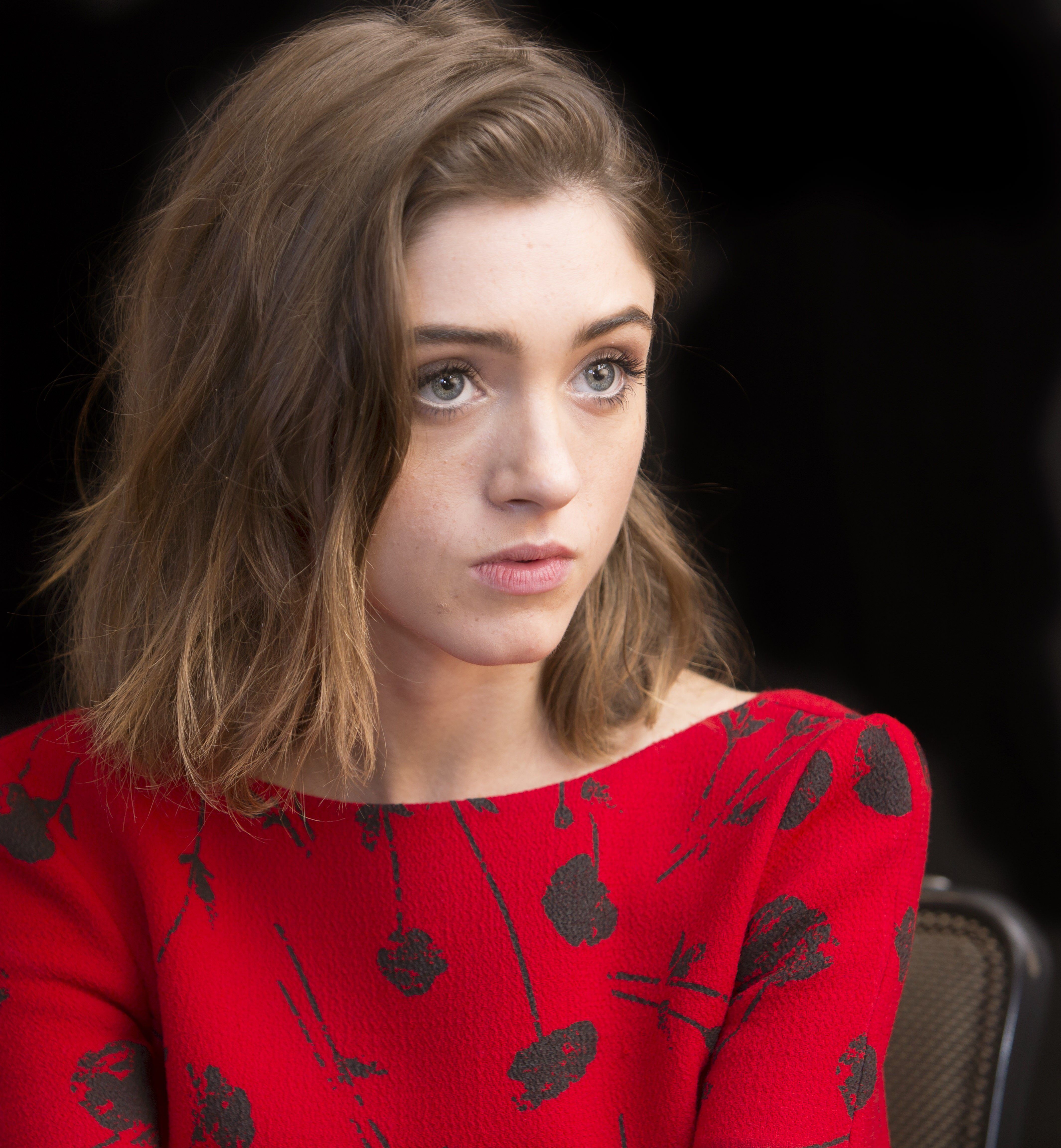 Natalia Dyer Cute in Red 2017 Wallpapers