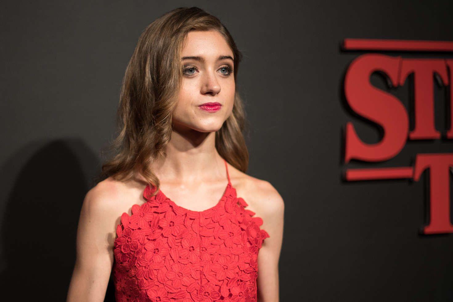 Natalia Dyer Cute in Red 2017 Wallpapers