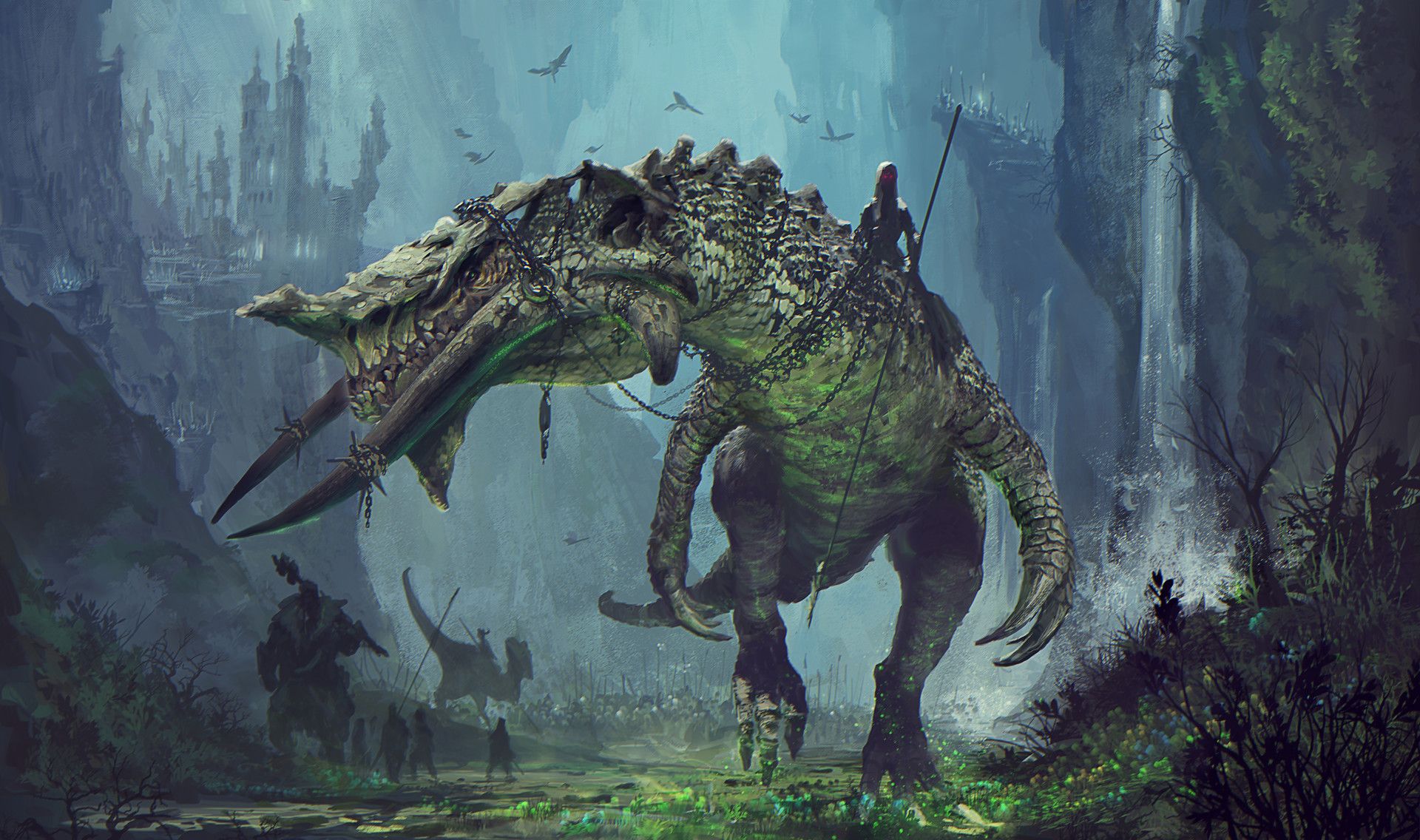 Fantasy Dinosaur And Man Fight
 Wallpapers
