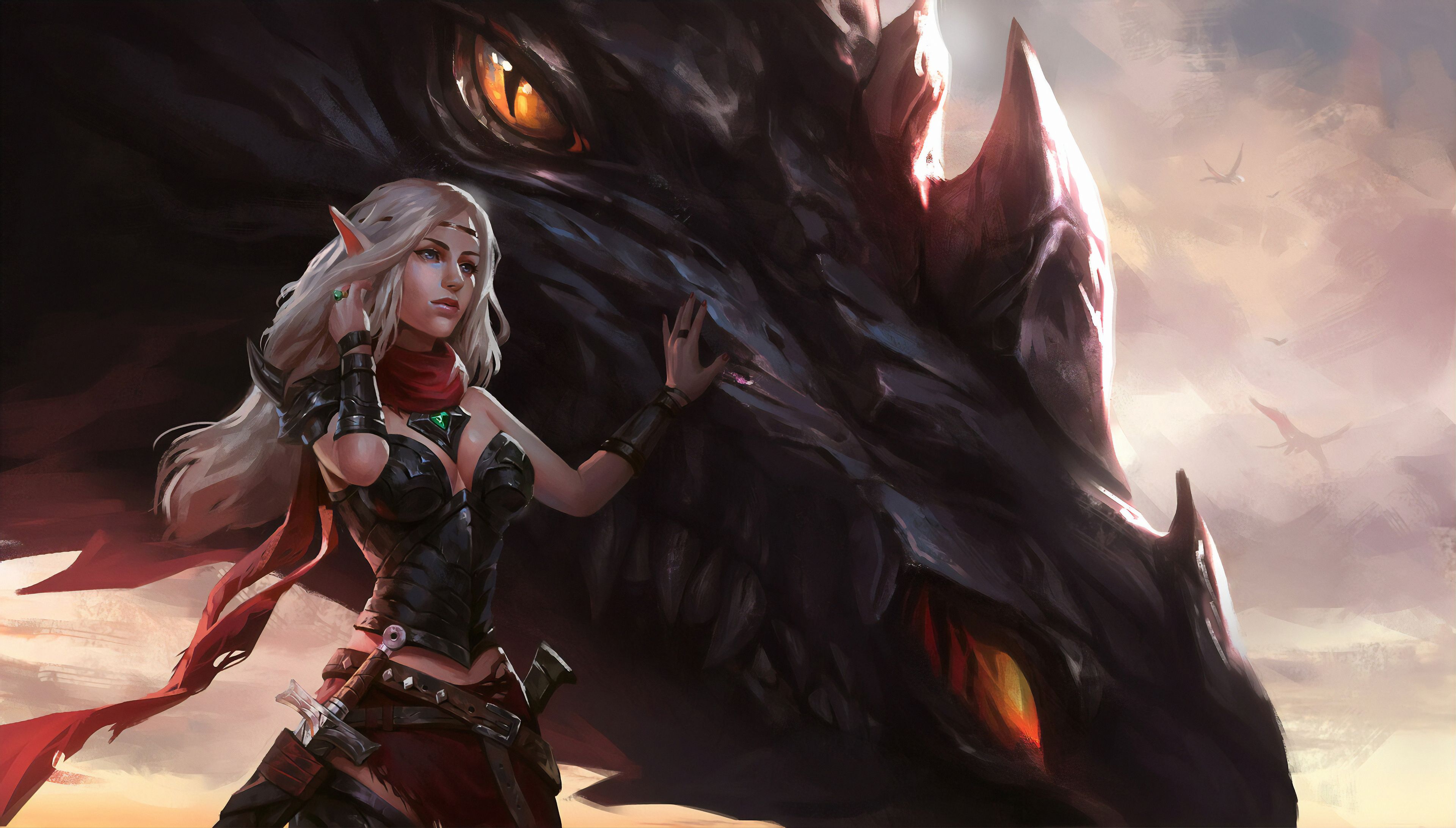 Fantasy Girl With Dragon
 Wallpapers