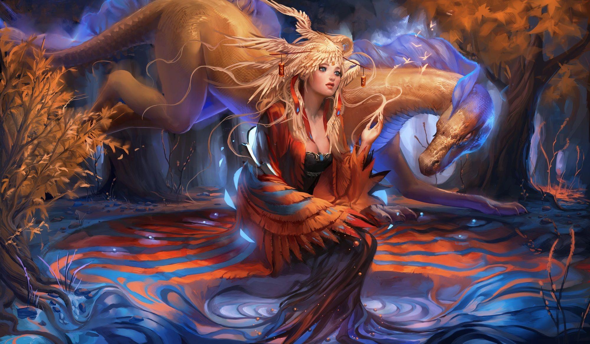 Fantasy Girl With Dragon
 Wallpapers