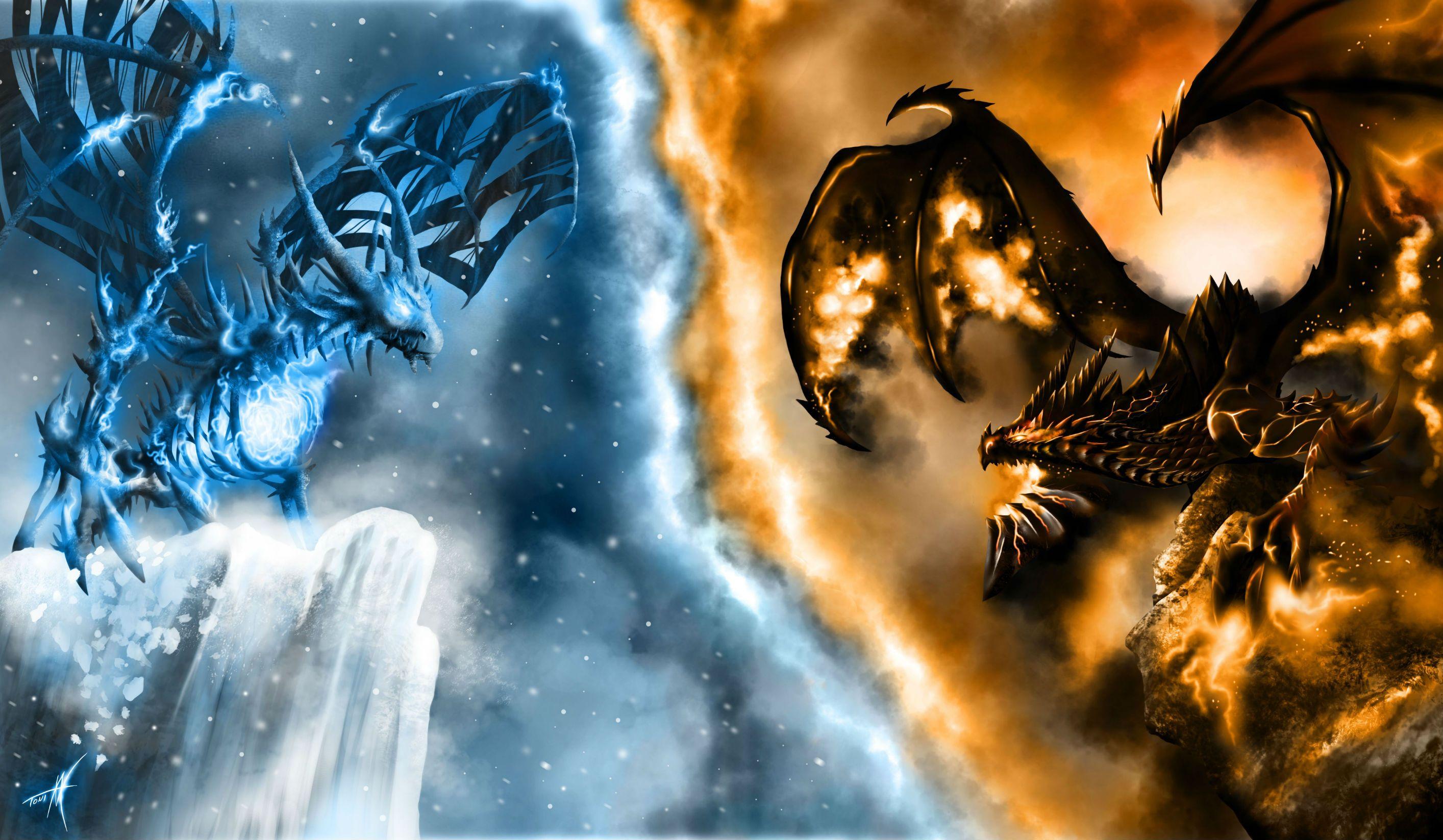 Ice Vs Fire Dragon Fight
 Wallpapers