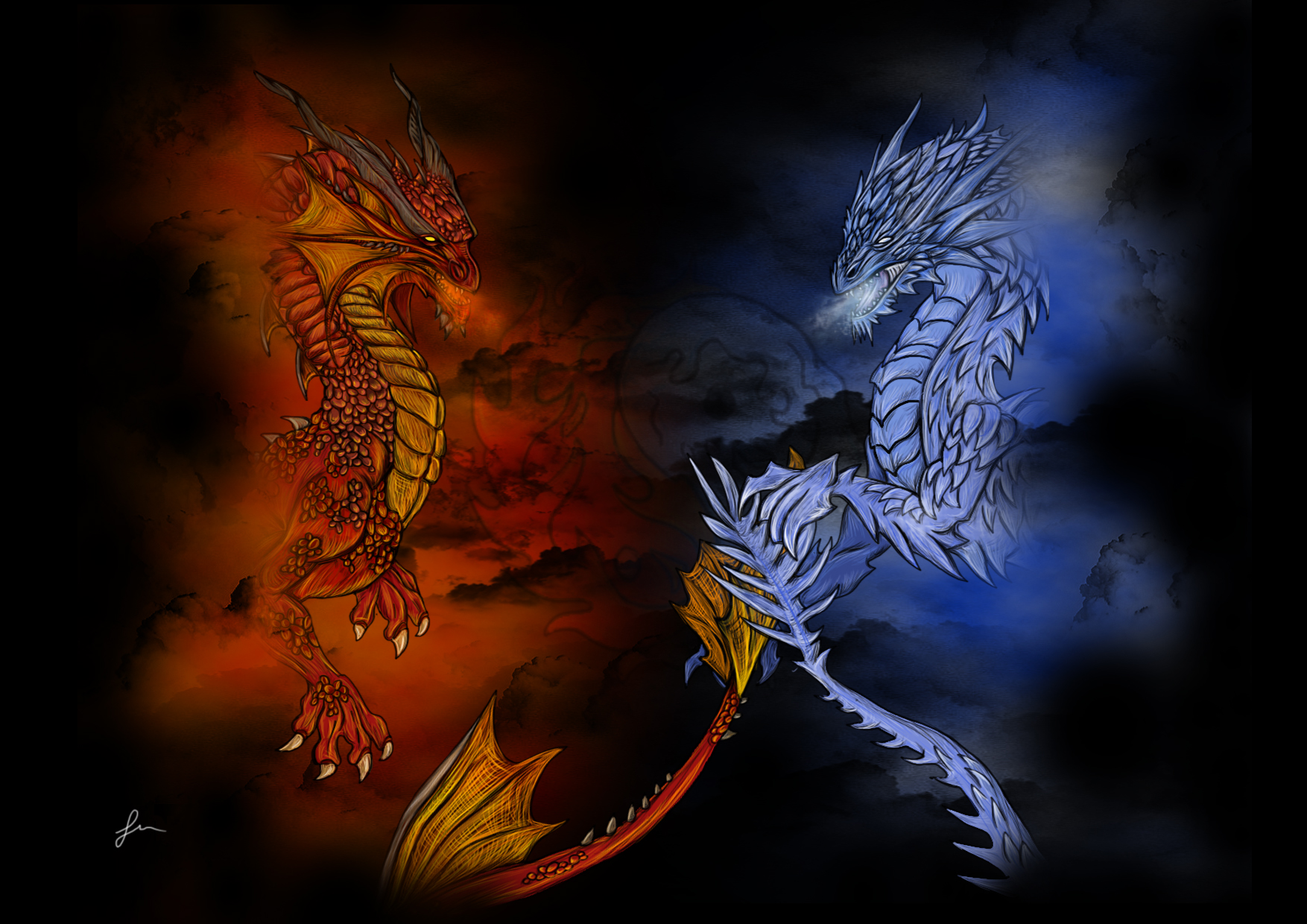 Ice Vs Fire Dragon Fight
 Wallpapers