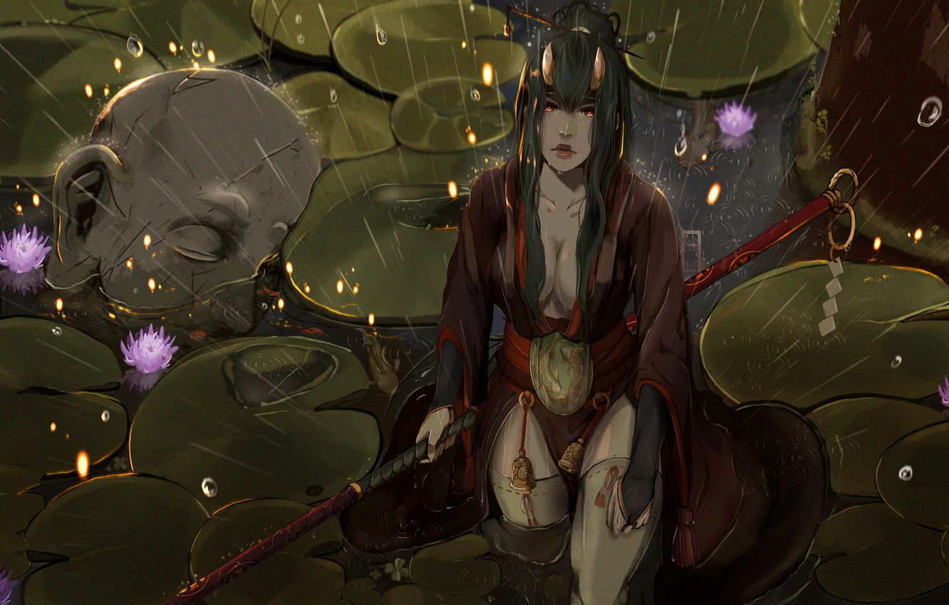 Japanese Warrior In Rain
 Wallpapers