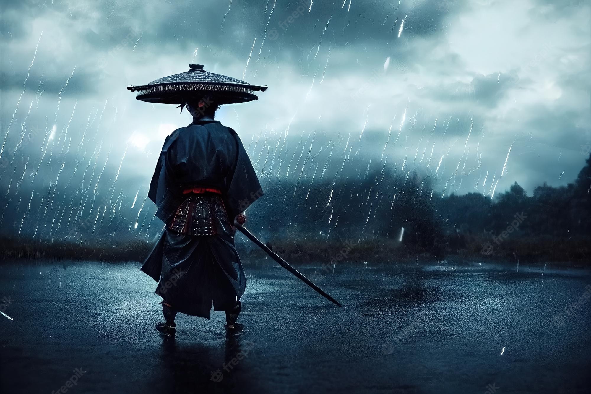 Japanese Warrior In Rain
 Wallpapers