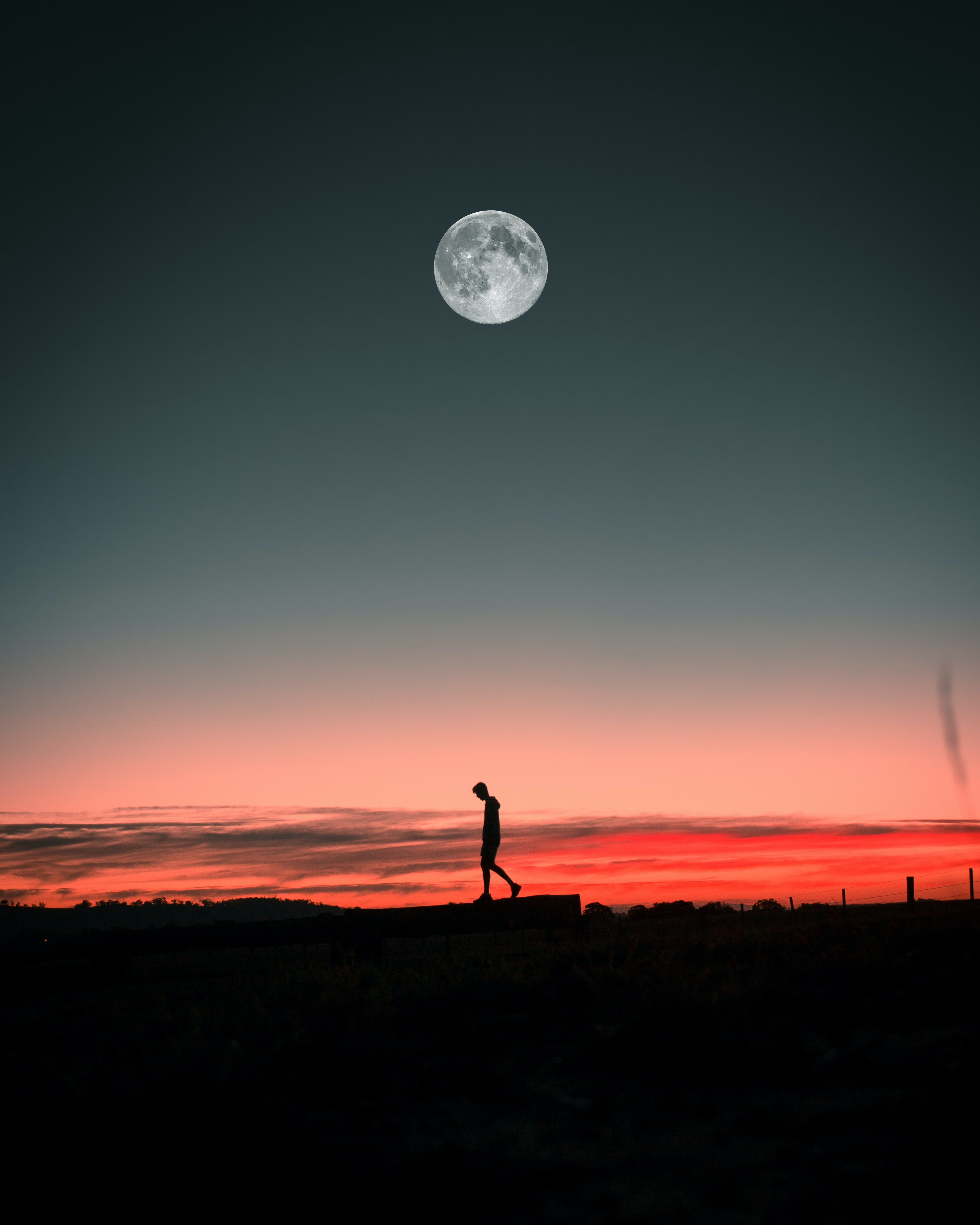 Lonely Person Silhouette Flying In Moon
 Wallpapers