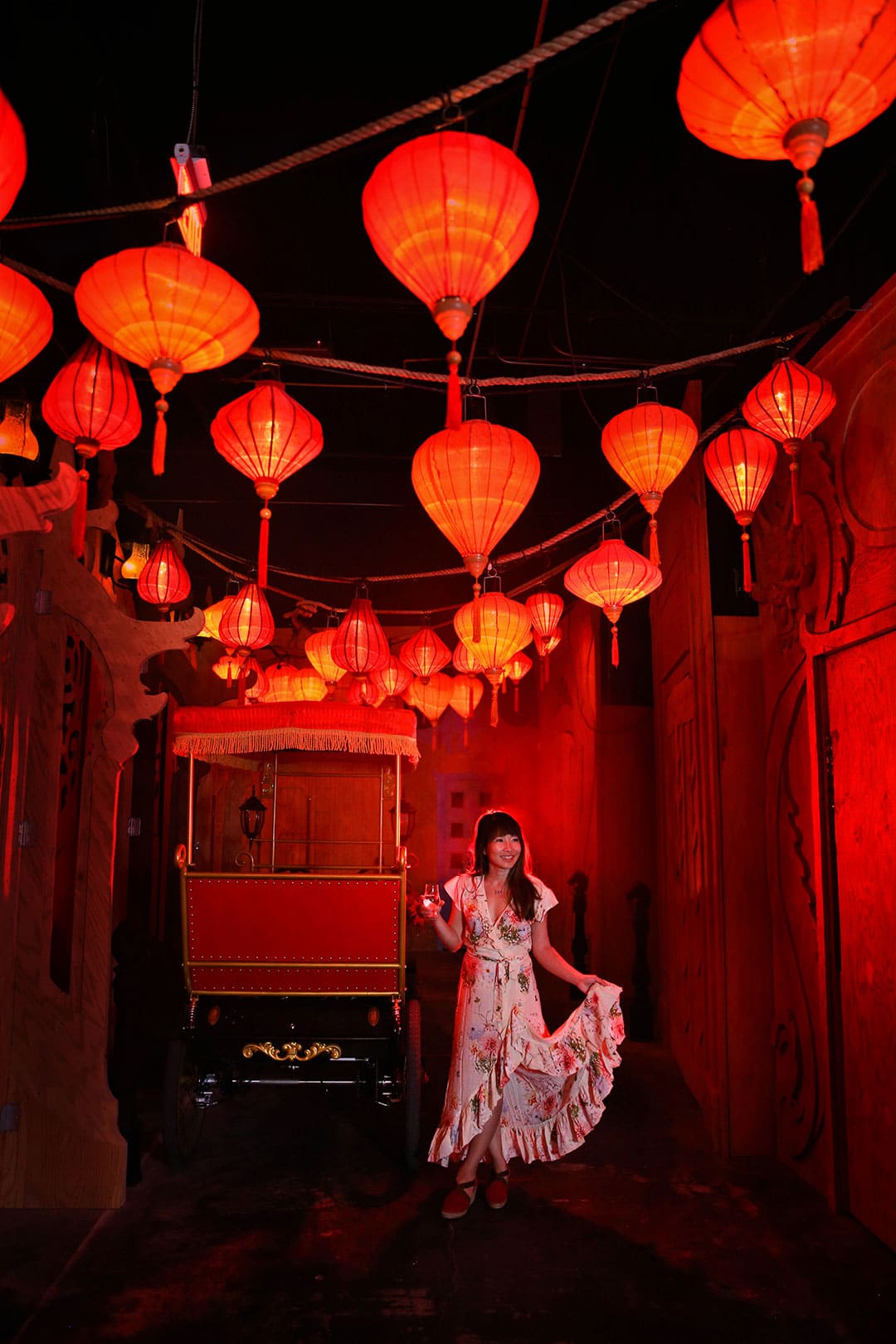 Lost In Night Girl Red Dress With Lantern
 Wallpapers