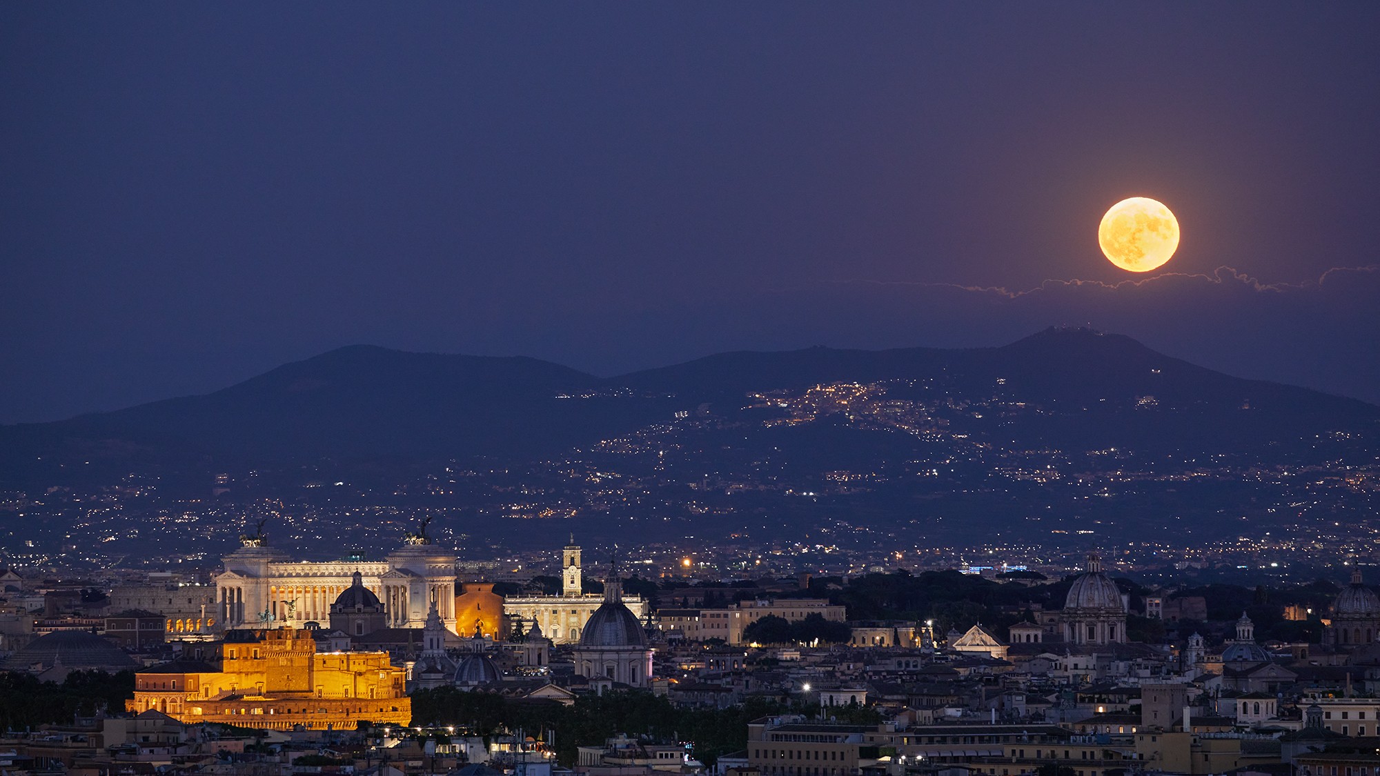 Man Watching Moon Rising Over Mountains
 Wallpapers