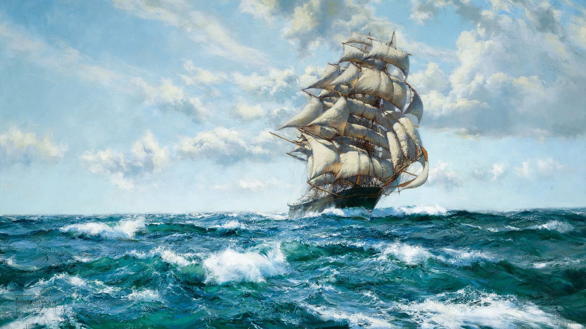 Sails Ship In Ocean
 Wallpapers