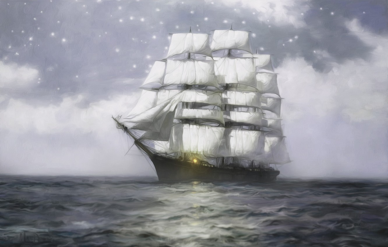 Sails Ship In Ocean
 Wallpapers