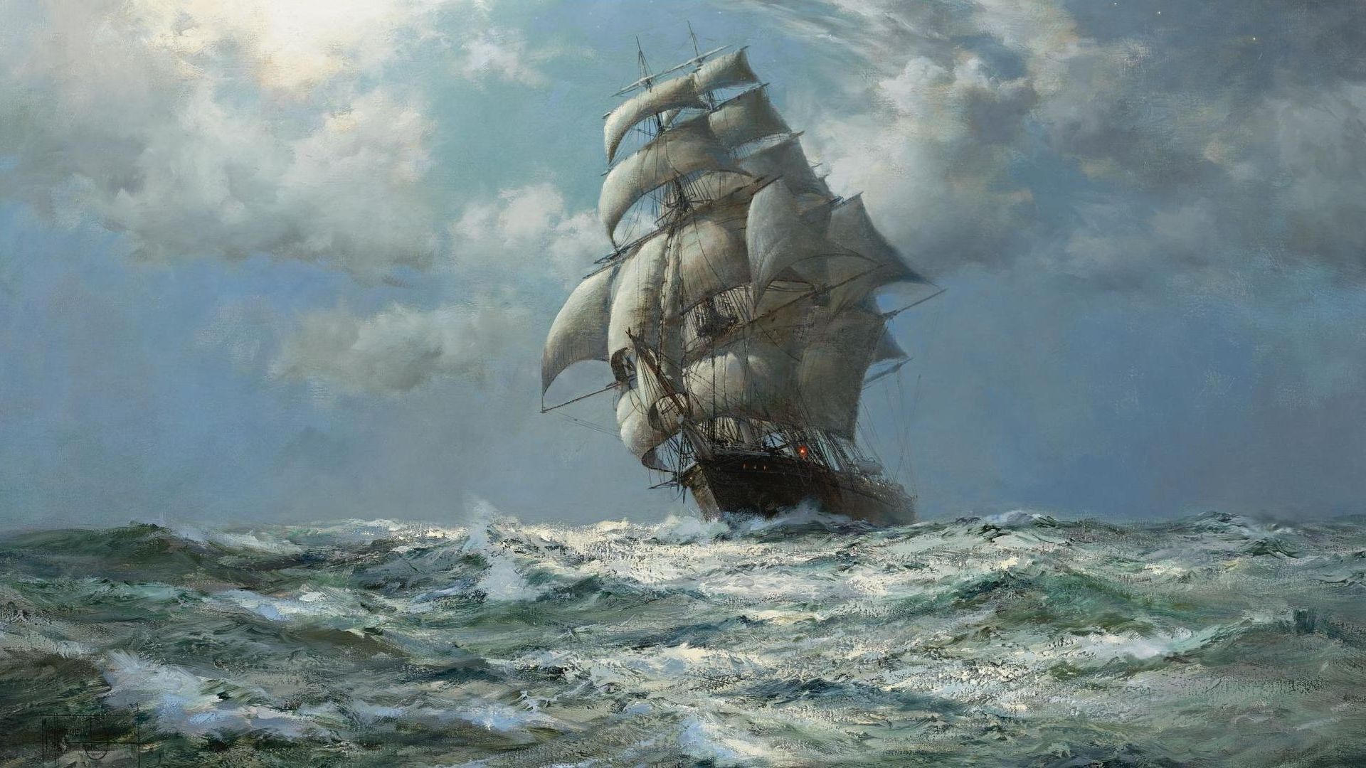 Sails Ship In Ocean
 Wallpapers