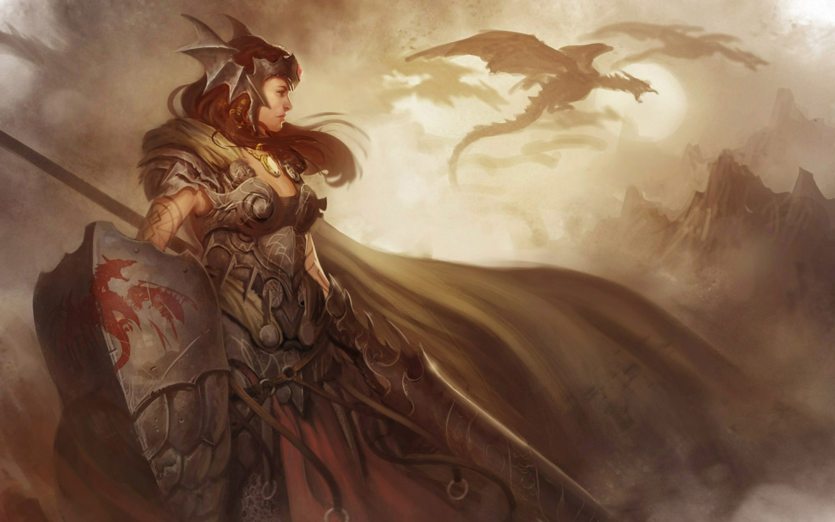 Women Warrior Vs Dragon Draw
 Wallpapers