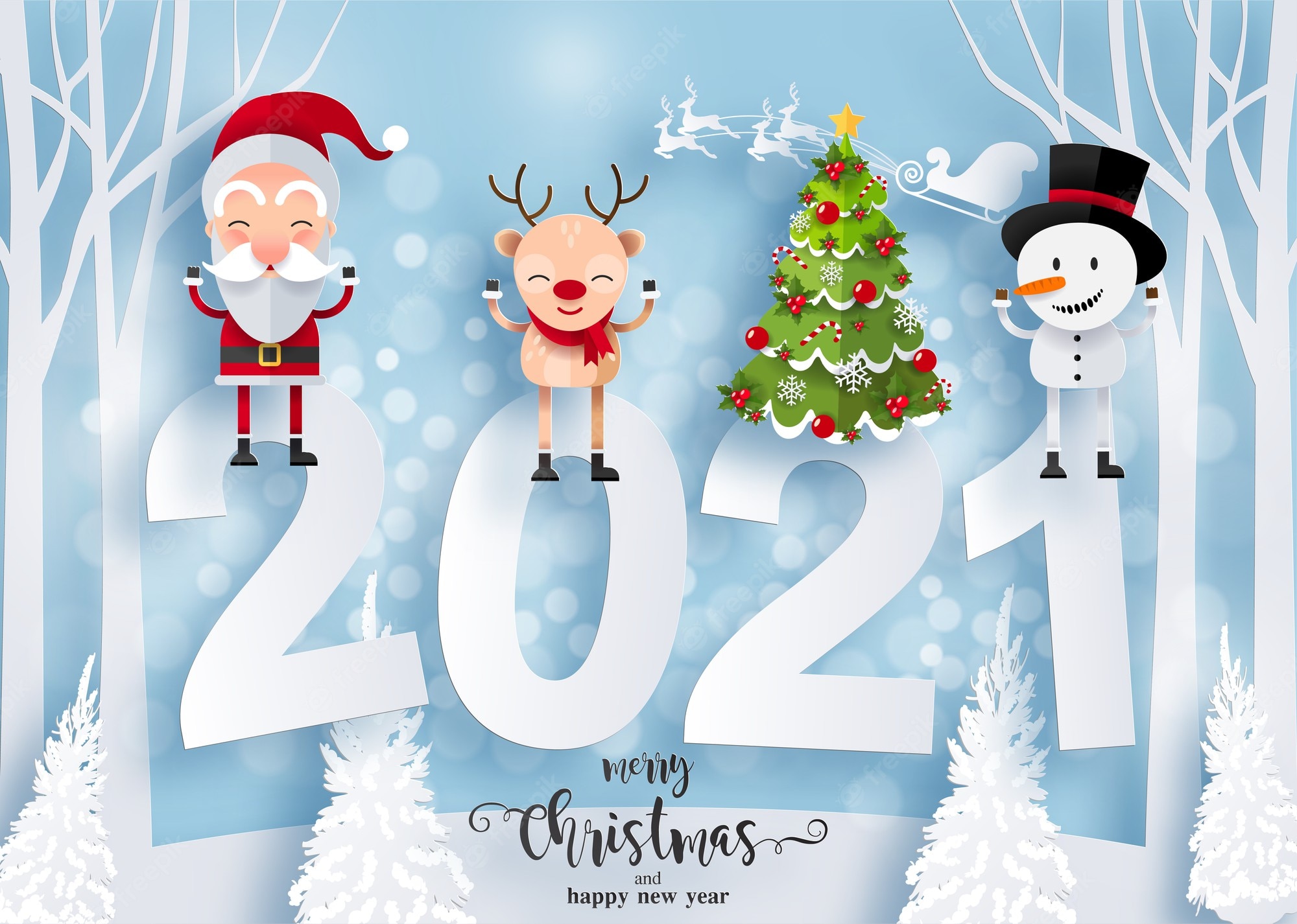 Happy New Year Merry Christmas 2021 Greeting Wallpapers