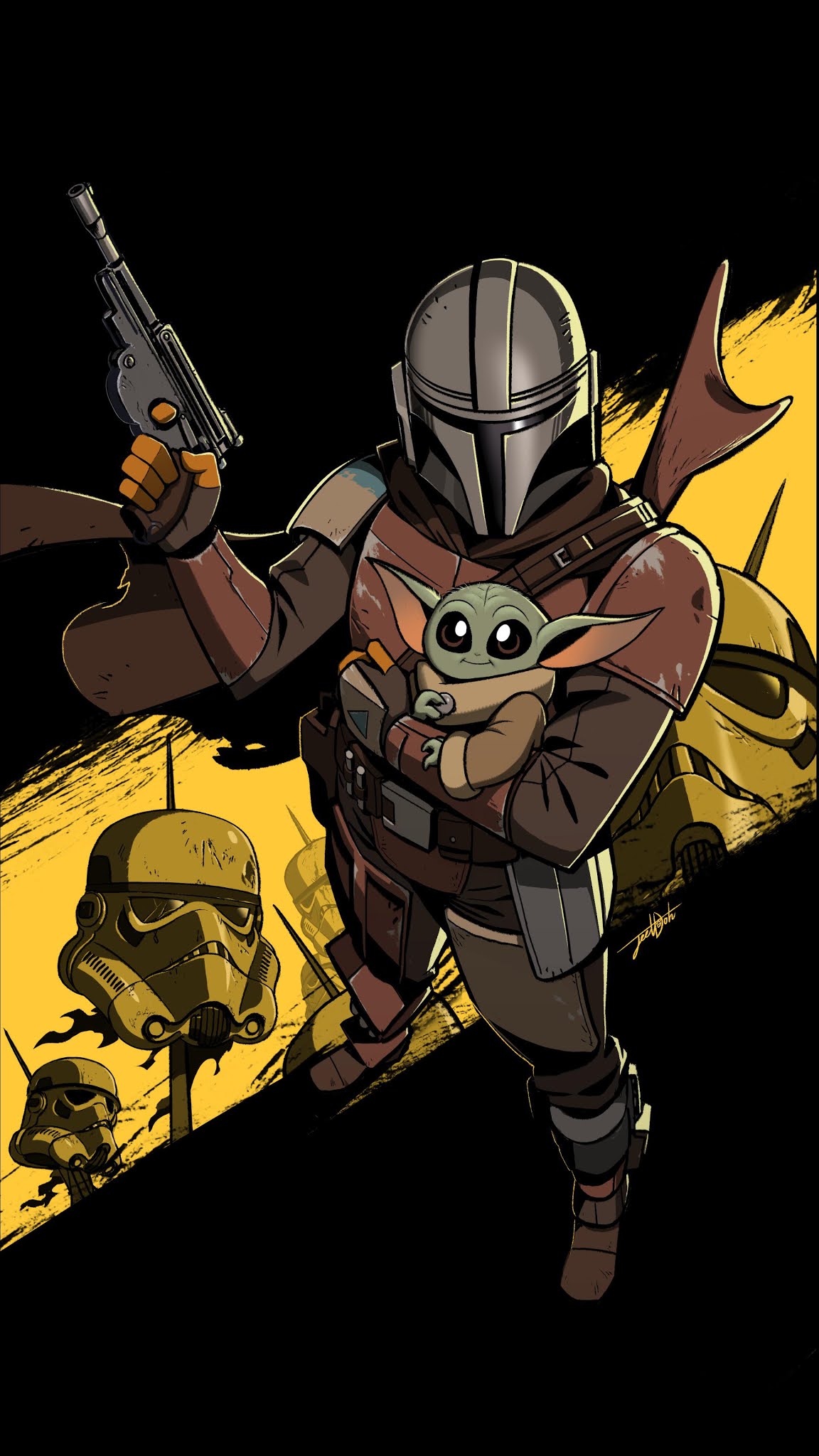 Baby Yoda And Mandalorian Fanart Wallpapers