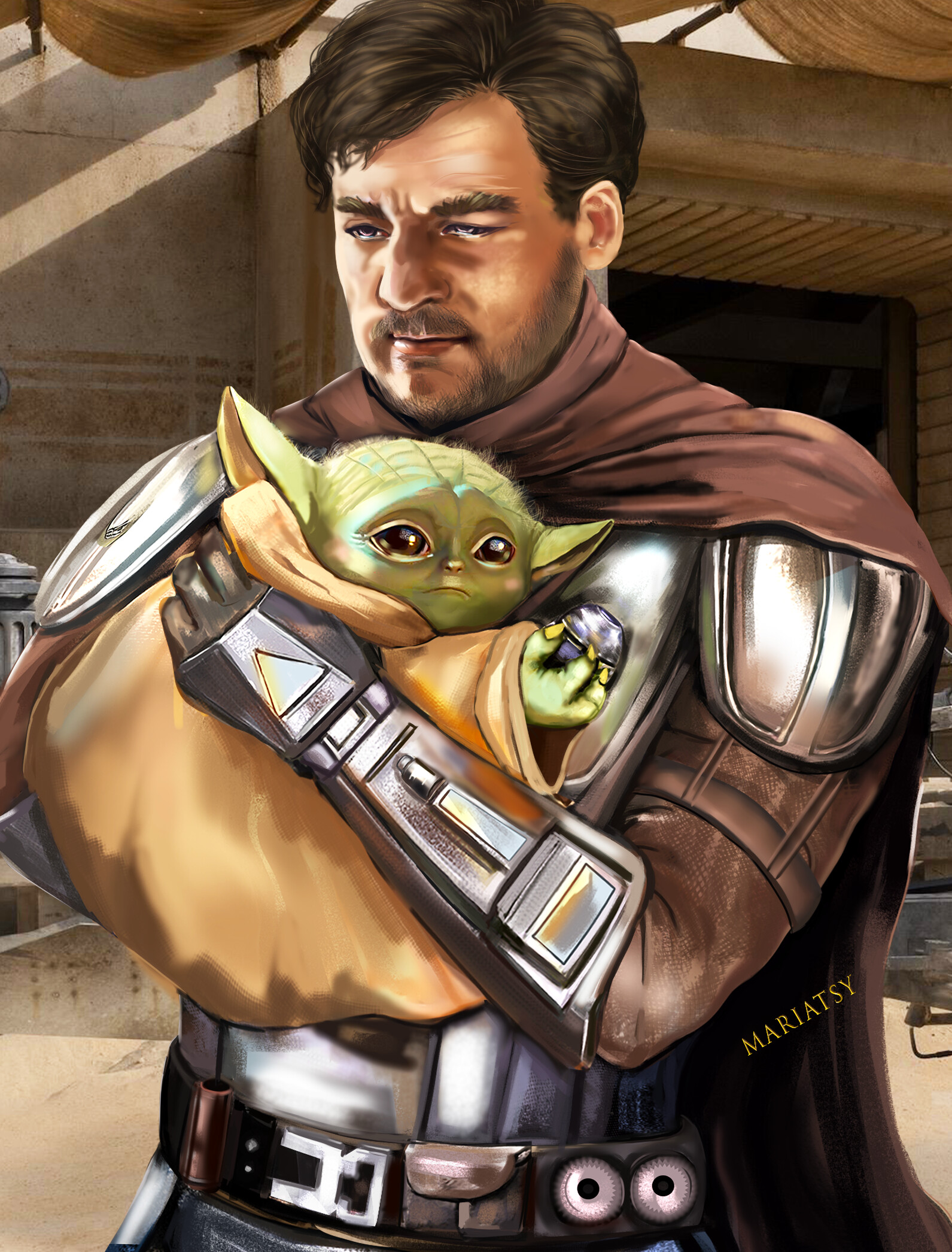 Baby Yoda And Mandalorian Fanart Wallpapers