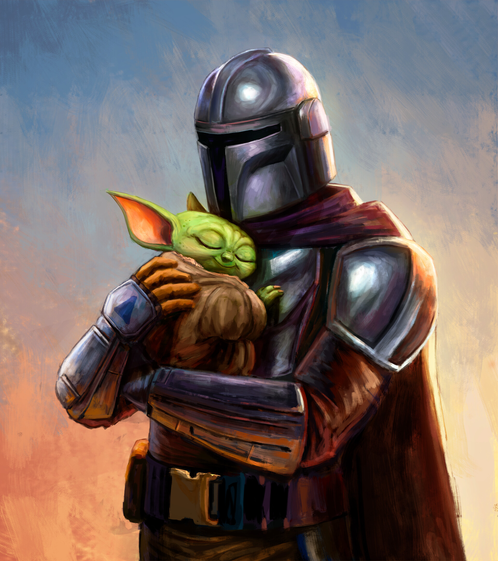 Baby Yoda And Mandalorian Fanart Wallpapers