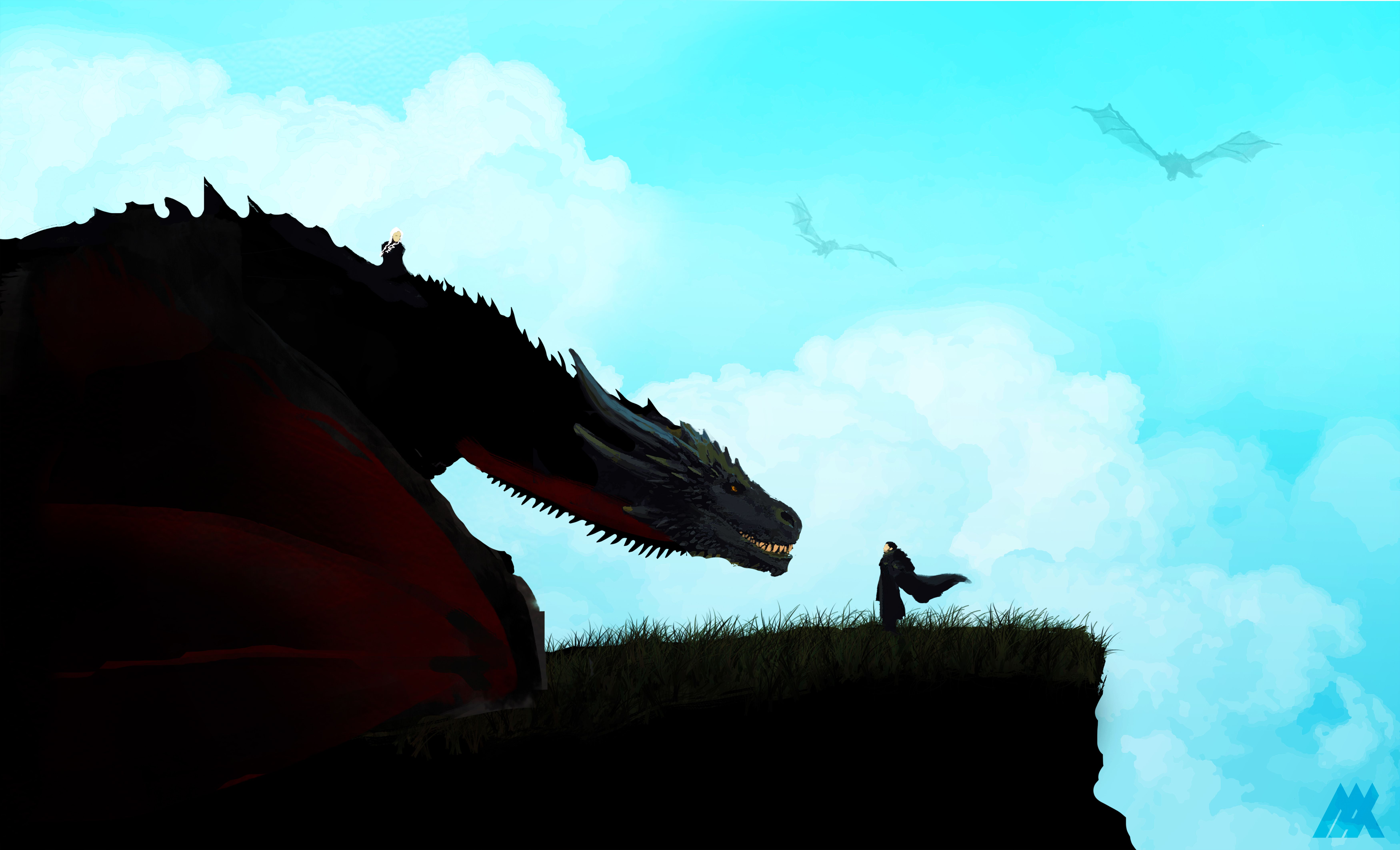 Jon Snow Flying Dragon Image Wallpapers