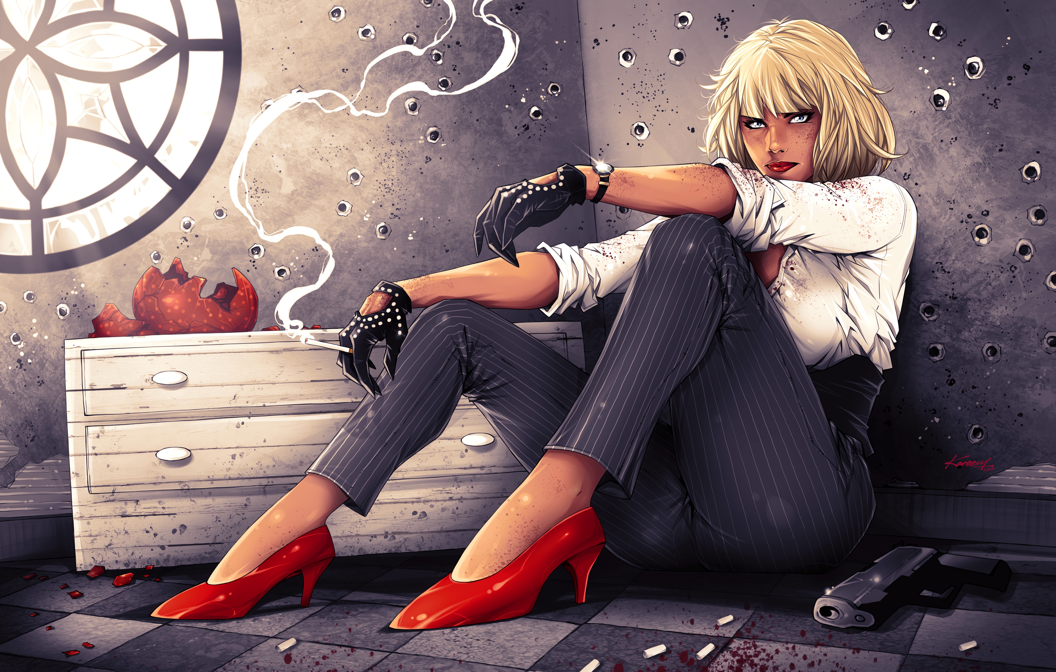 Atomic Blonde Warrior Woman Art Wallpapers