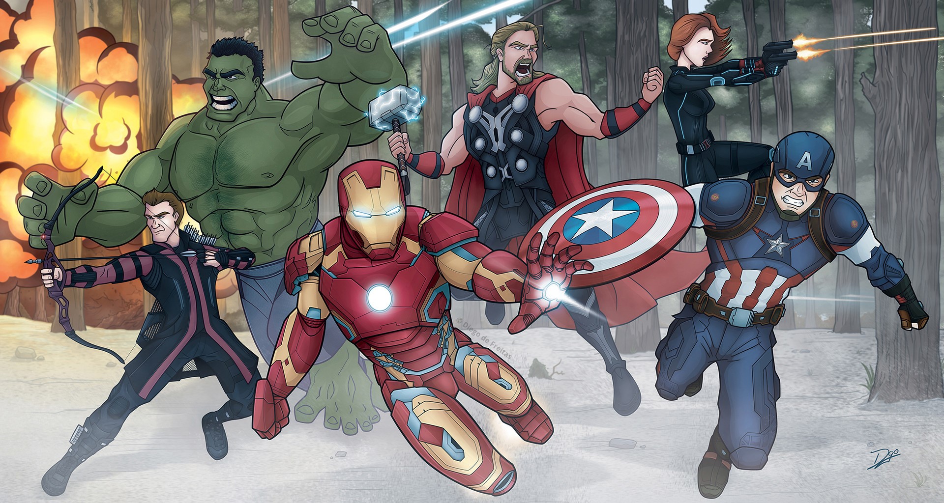 The Avengers Art Captain America, Iron Man, Thor, Black Widow And Hulk Wallpapers