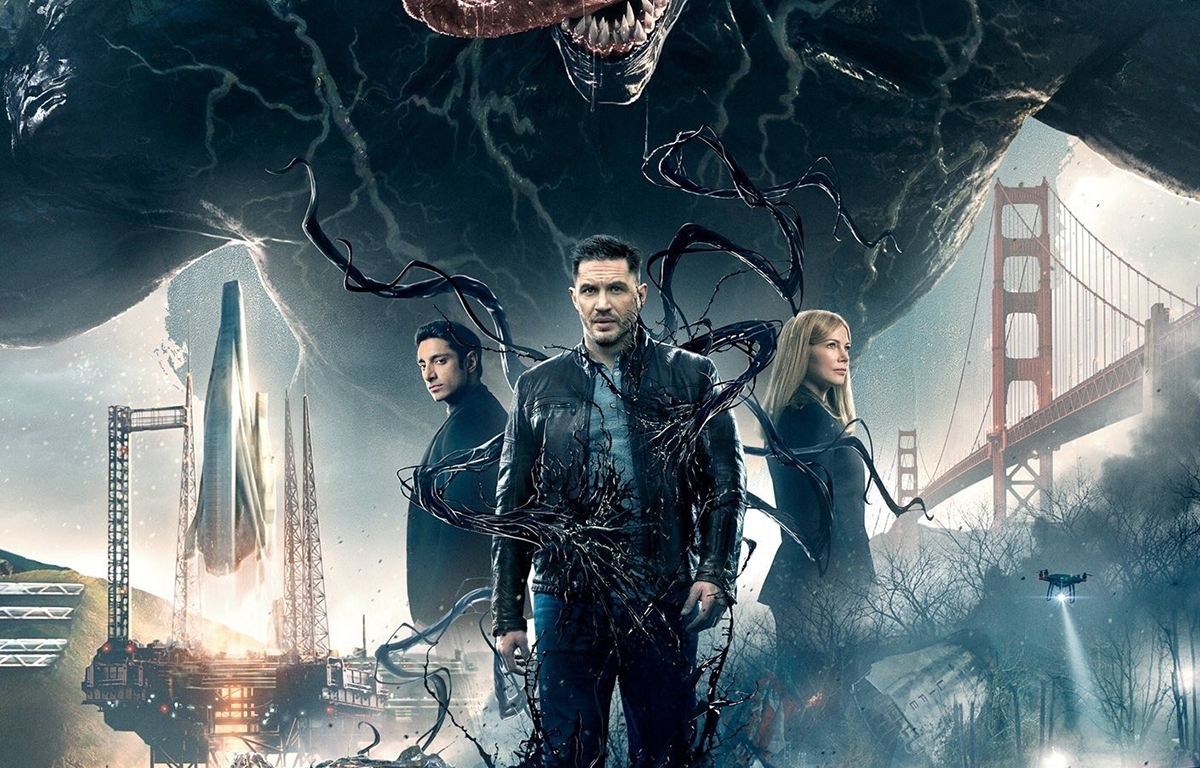 Venom (2018) Promotional Art With Riz Ahmed, Tom Hardy And Michelle Williams Wallpapers