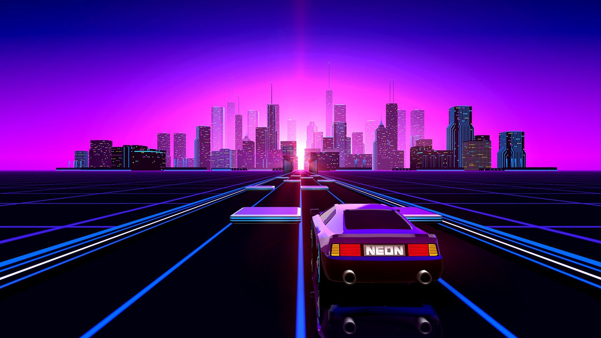 80S Neon Road Wallpapers