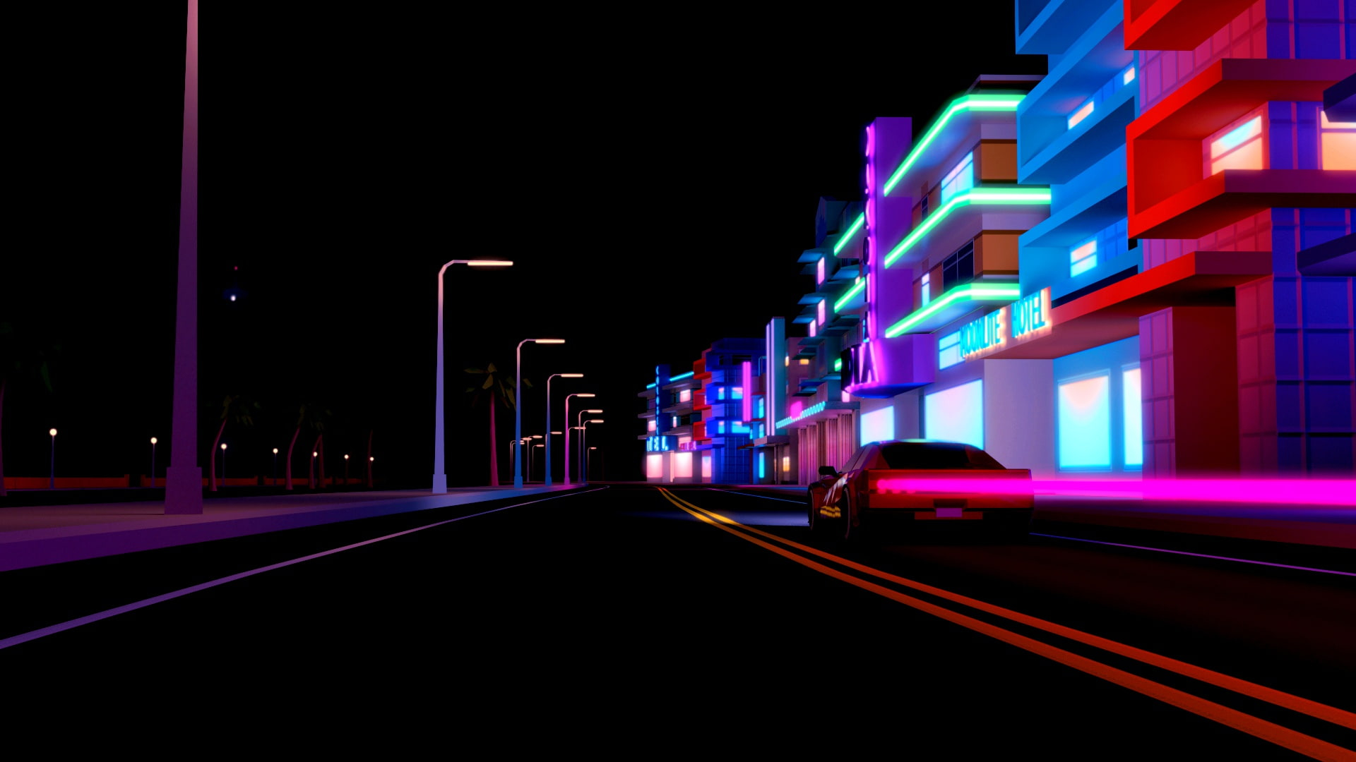 80S Neon Road Wallpapers