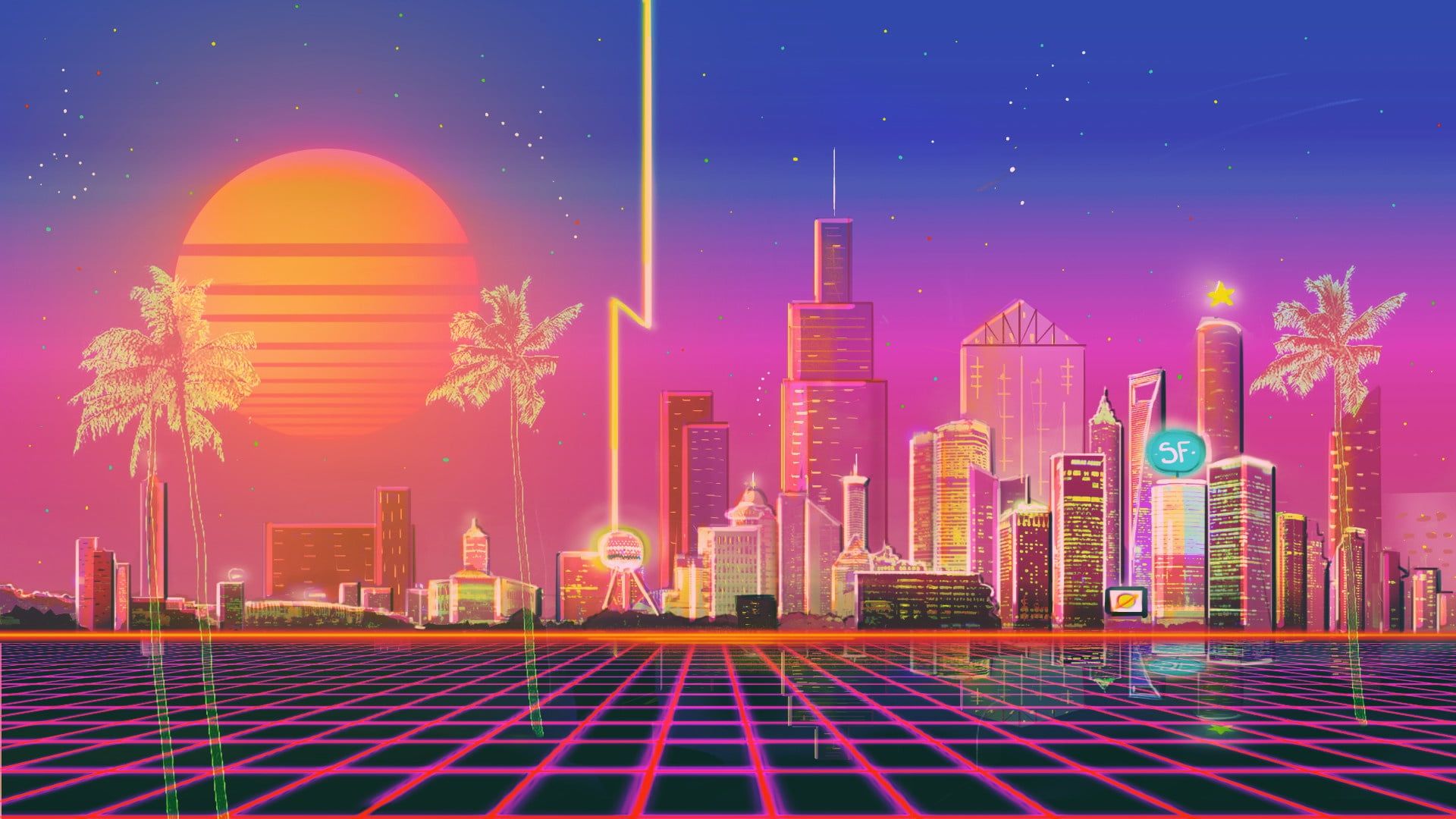 80S Neon Road Wallpapers