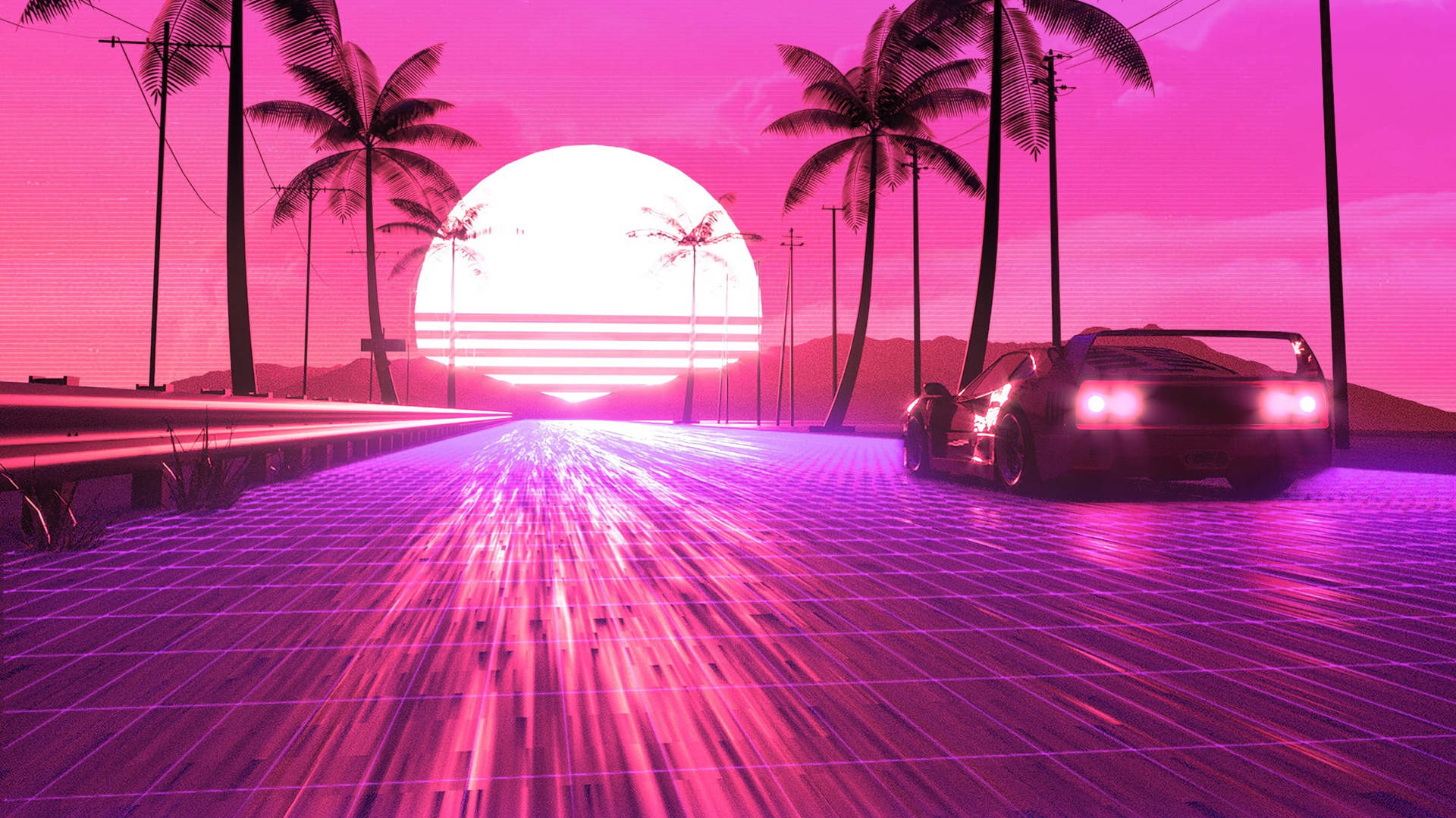 80S Neon Road Wallpapers