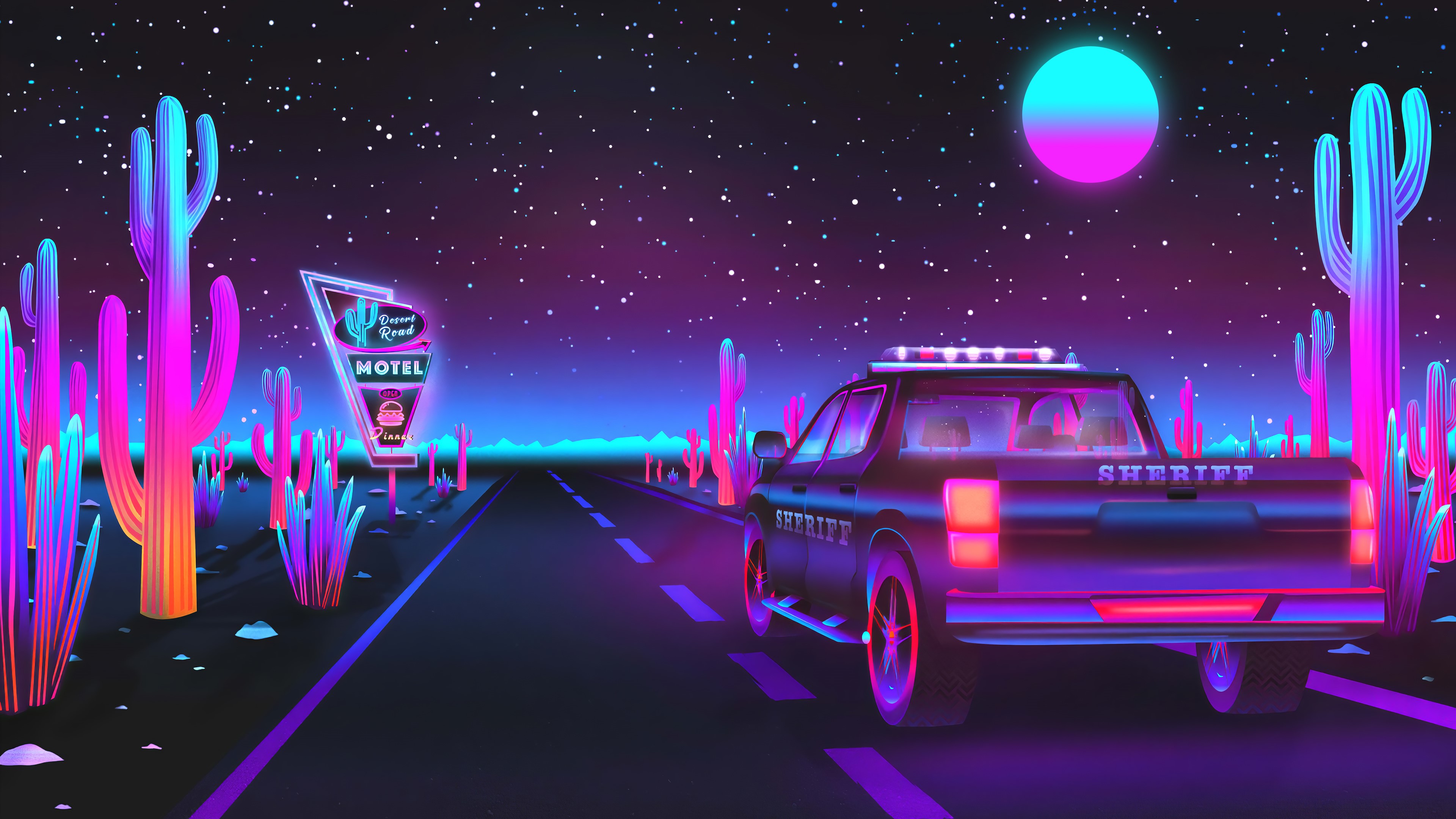 80S Neon Road Wallpapers