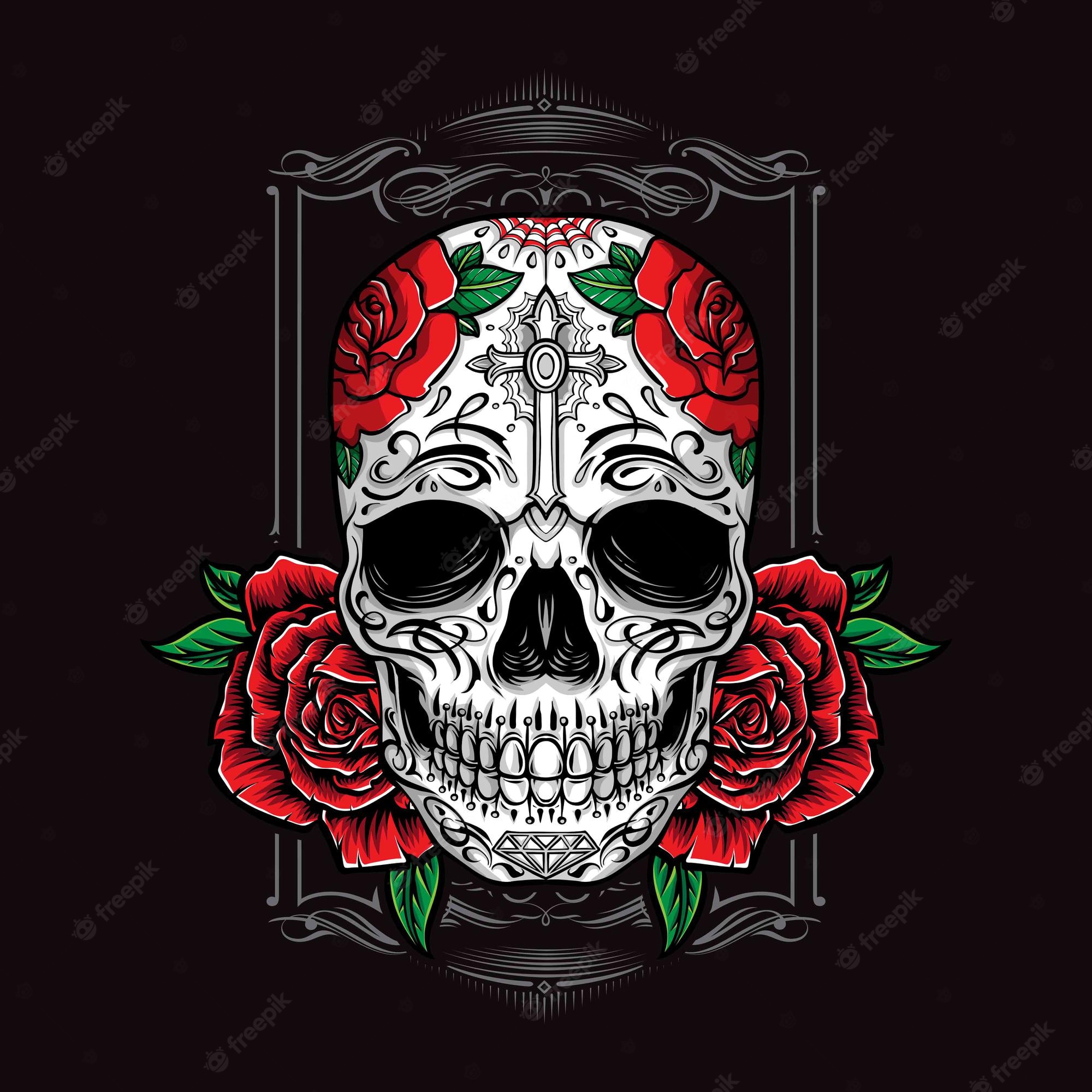 Black Skulls And Roses Wallpapers