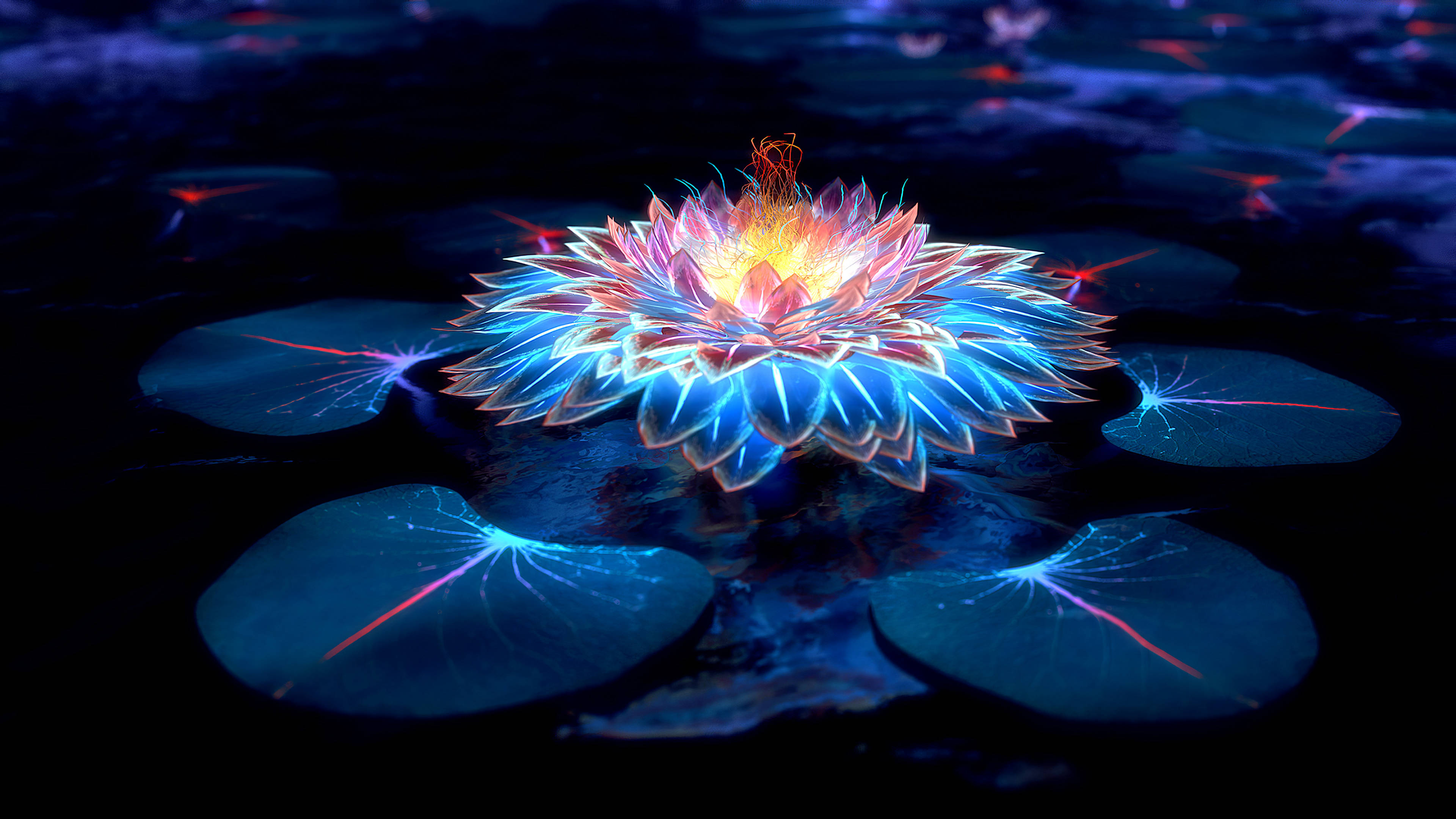 Blue Lotus Flower Painting Wallpapers